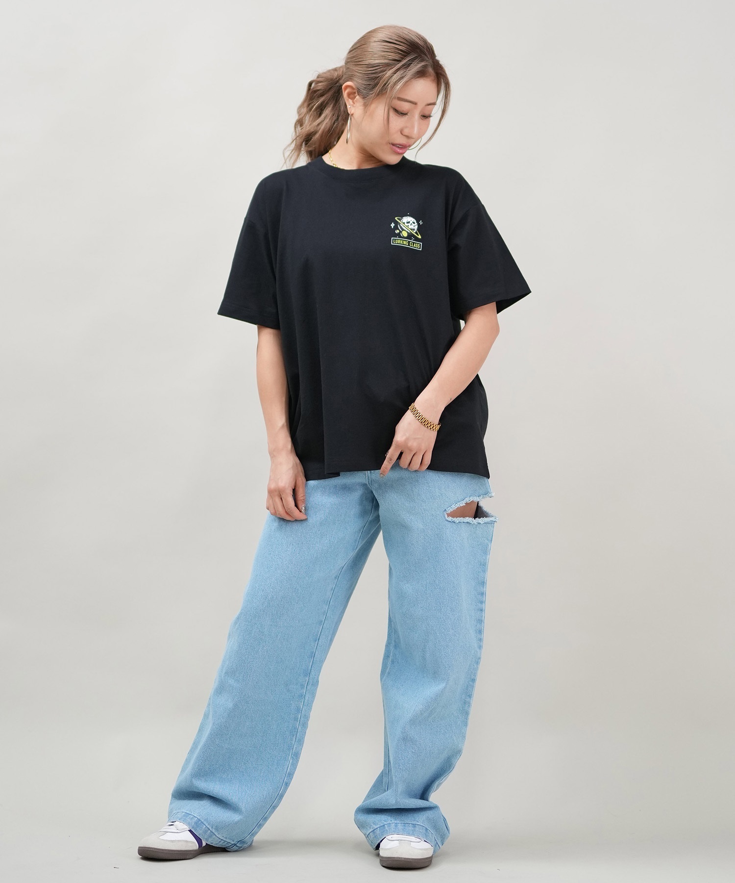 LURKING CLASS ラーキングクラス 半袖 Tシャツ レディース オーバーサイズ ユニセックス ST25STM02W ムラサキスポーツ限定(BLACK-M)