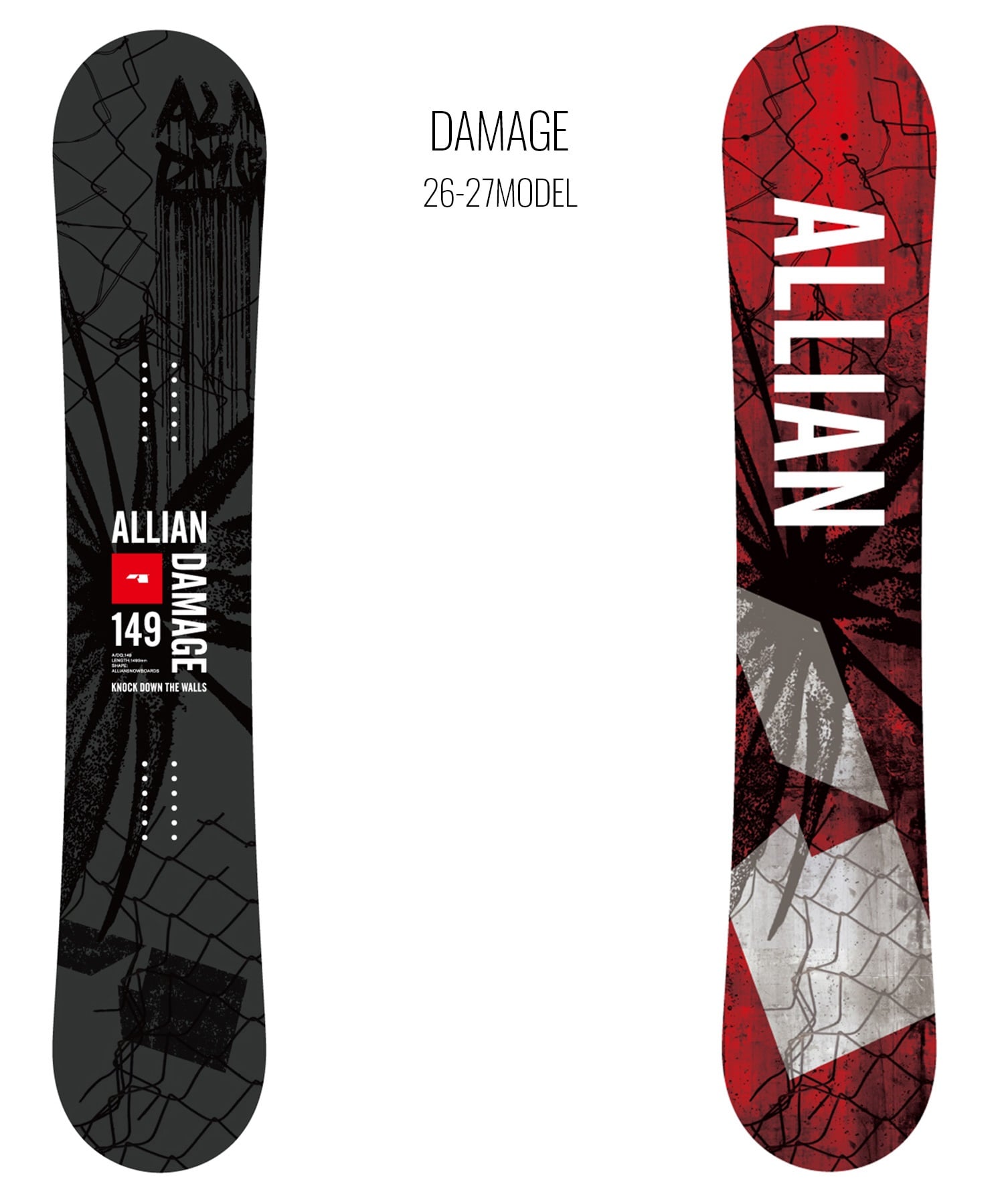 ALLIAN アライアン ダメージ DAMAGE スノーボード 板 ジブ パーク グラトリ メンズ 26-27 早期購入(BK/RD-149cm)
