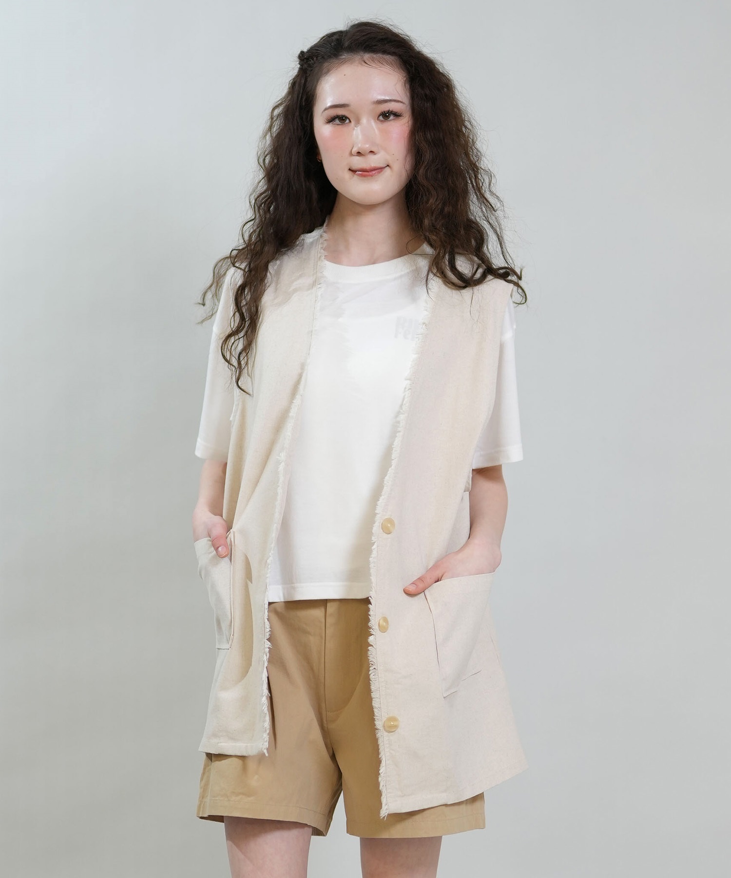 RIKKA FEMME リッカファム ベスト レディース ジレ リネン RF6S-0201(BEG-FREE)