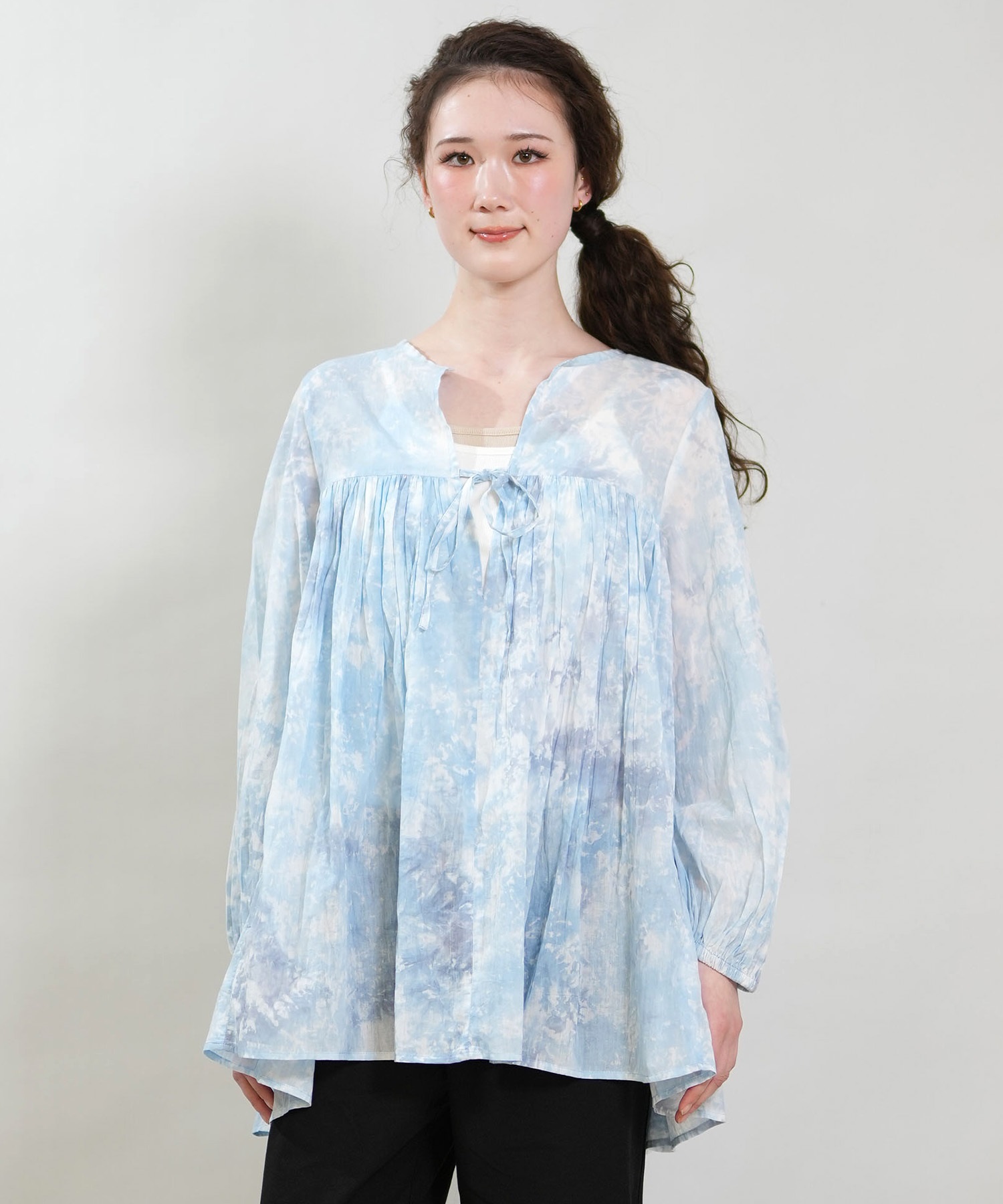 RIKKA FEMME リッカファム ワンピース レディース 長袖 キーネック タイダイ柄 RF6S-1401(BLU-FREE)