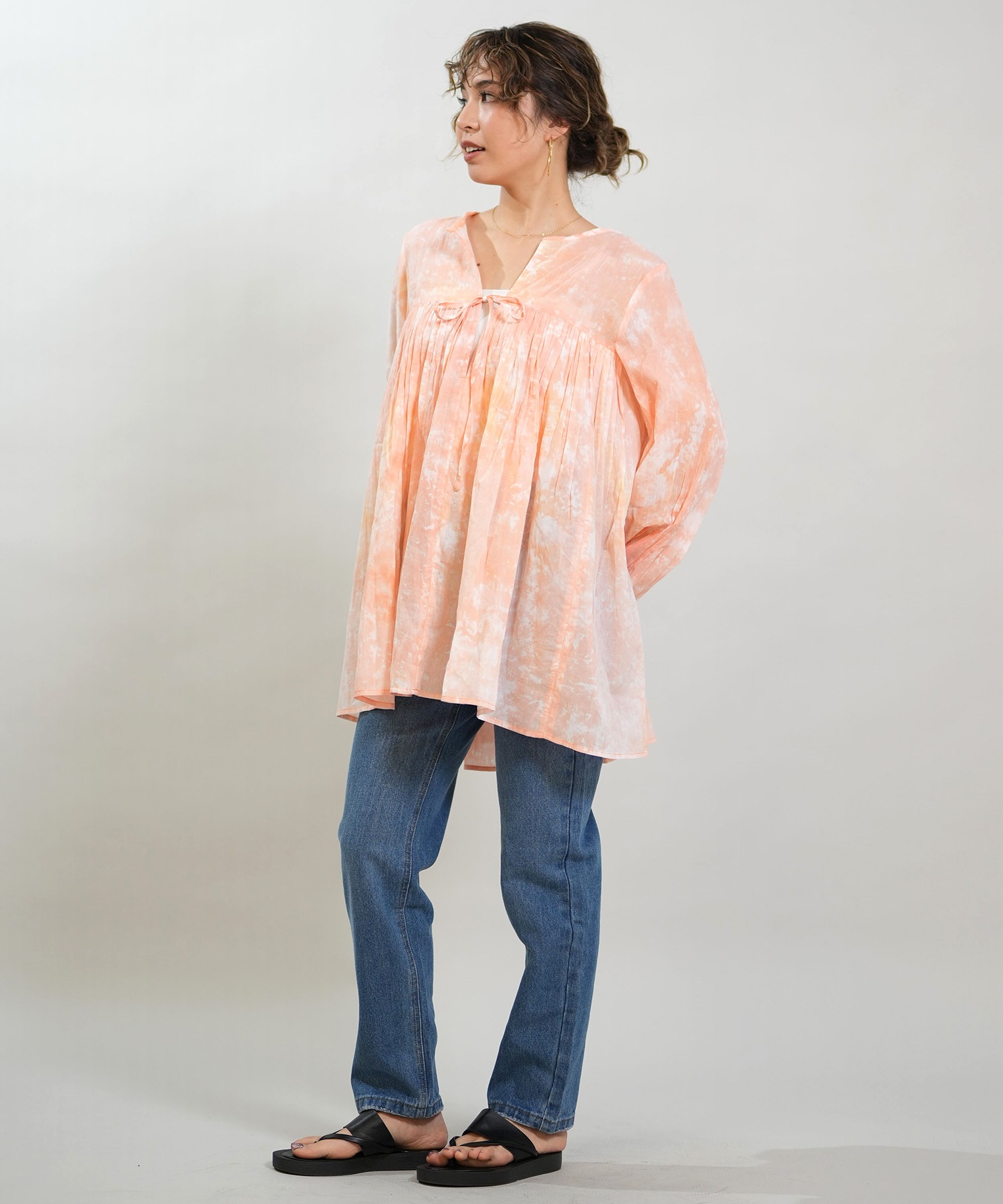 RIKKA FEMME リッカファム ワンピース レディース 長袖 キーネック タイダイ柄 RF6S-1401(BLU-FREE)