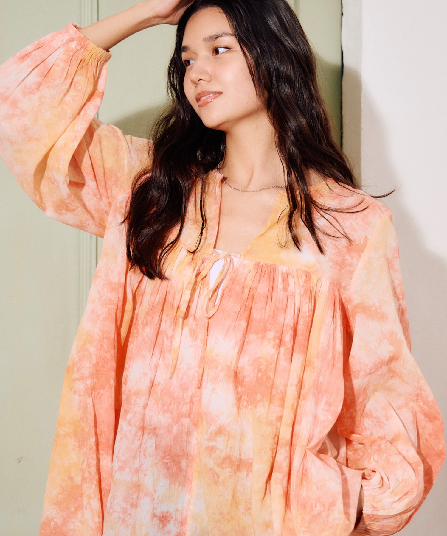 RIKKA FEMME リッカファム ワンピース レディース 長袖 キーネック タイダイ柄 RF6S-1401(BLU-FREE)