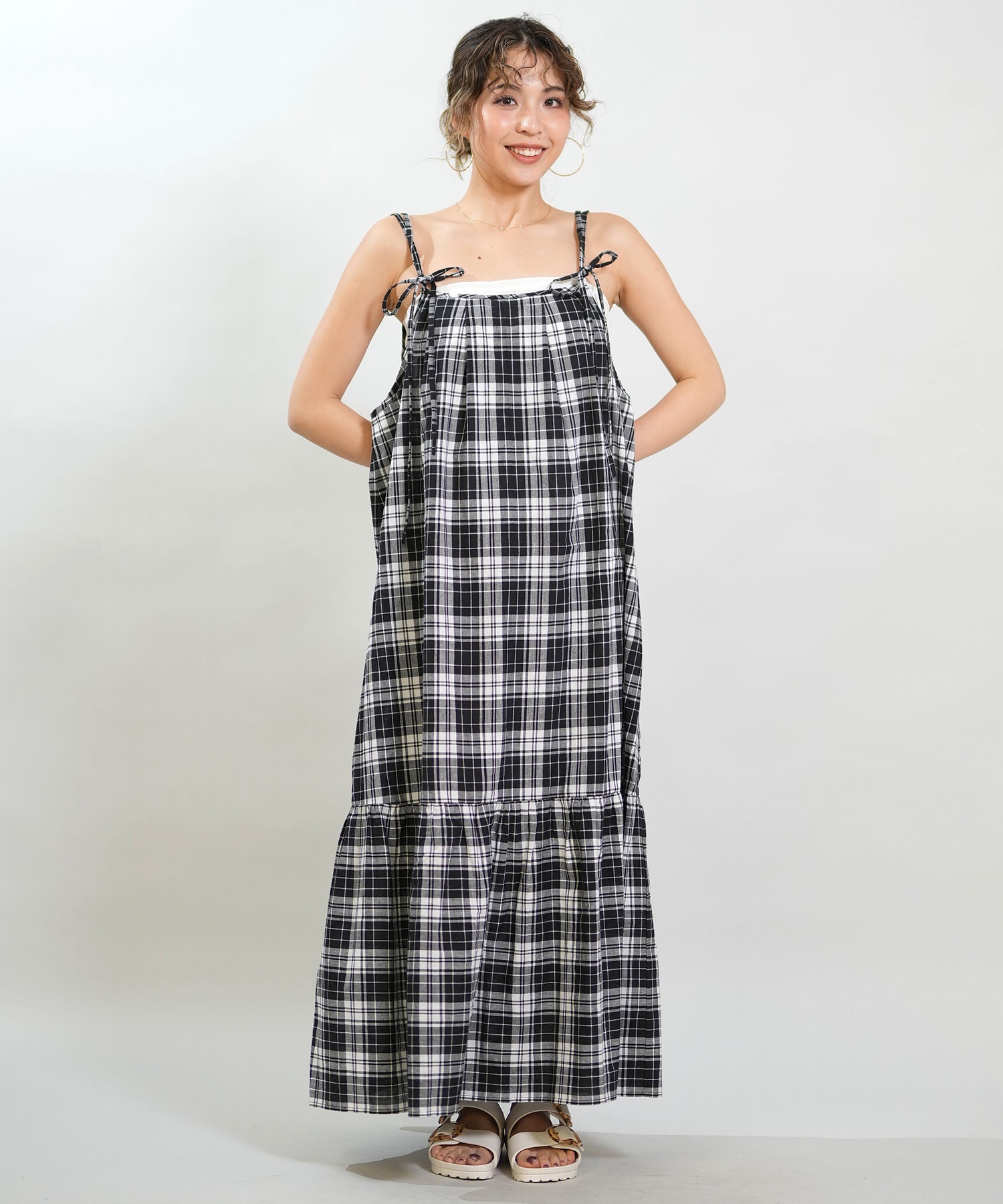 RIKKA FEMME リッカファム ワンピース レディース マドラスチェック ロング丈 RF6S-1403(BLK-FREE)