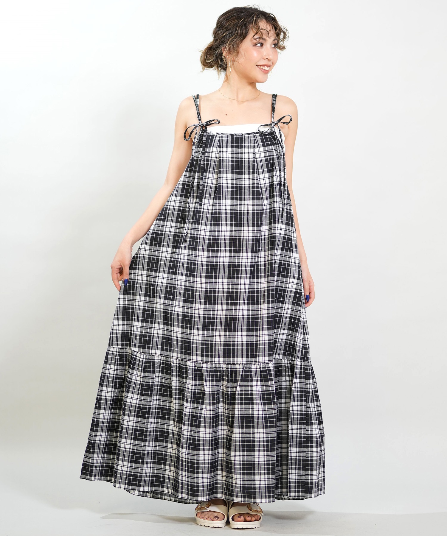 RIKKA FEMME リッカファム ワンピース レディース マドラスチェック ロング丈 RF6S-1403(BLK-FREE)