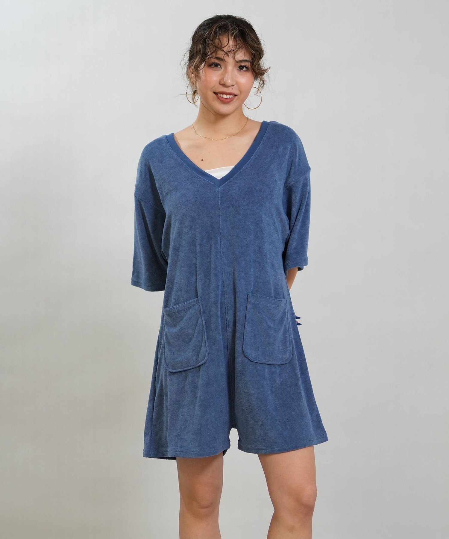 RIKKA FEMME リッカファム オールインワン ロンパース レディース パイル生地 ショート丈 吸水速乾 UVカット RF6S-1406(GRY-FREE)