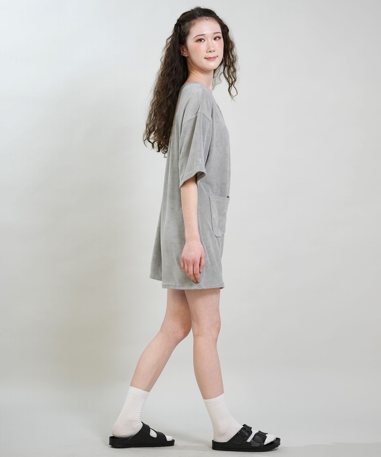 RIKKA FEMME リッカファム オールインワン ロンパース レディース パイル生地 ショート丈 吸水速乾 UVカット RF6S-1406(GRY-FREE)