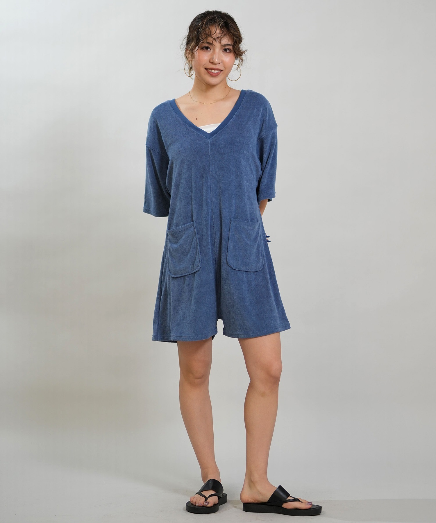 RIKKA FEMME リッカファム オールインワン ロンパース レディース パイル生地 ショート丈 吸水速乾 UVカット RF6S-1406(GRY-FREE)