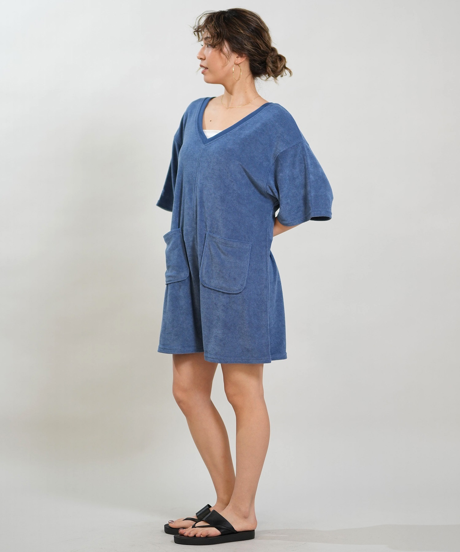 RIKKA FEMME リッカファム オールインワン ロンパース レディース パイル生地 ショート丈 吸水速乾 UVカット RF6S-1406(GRY-FREE)