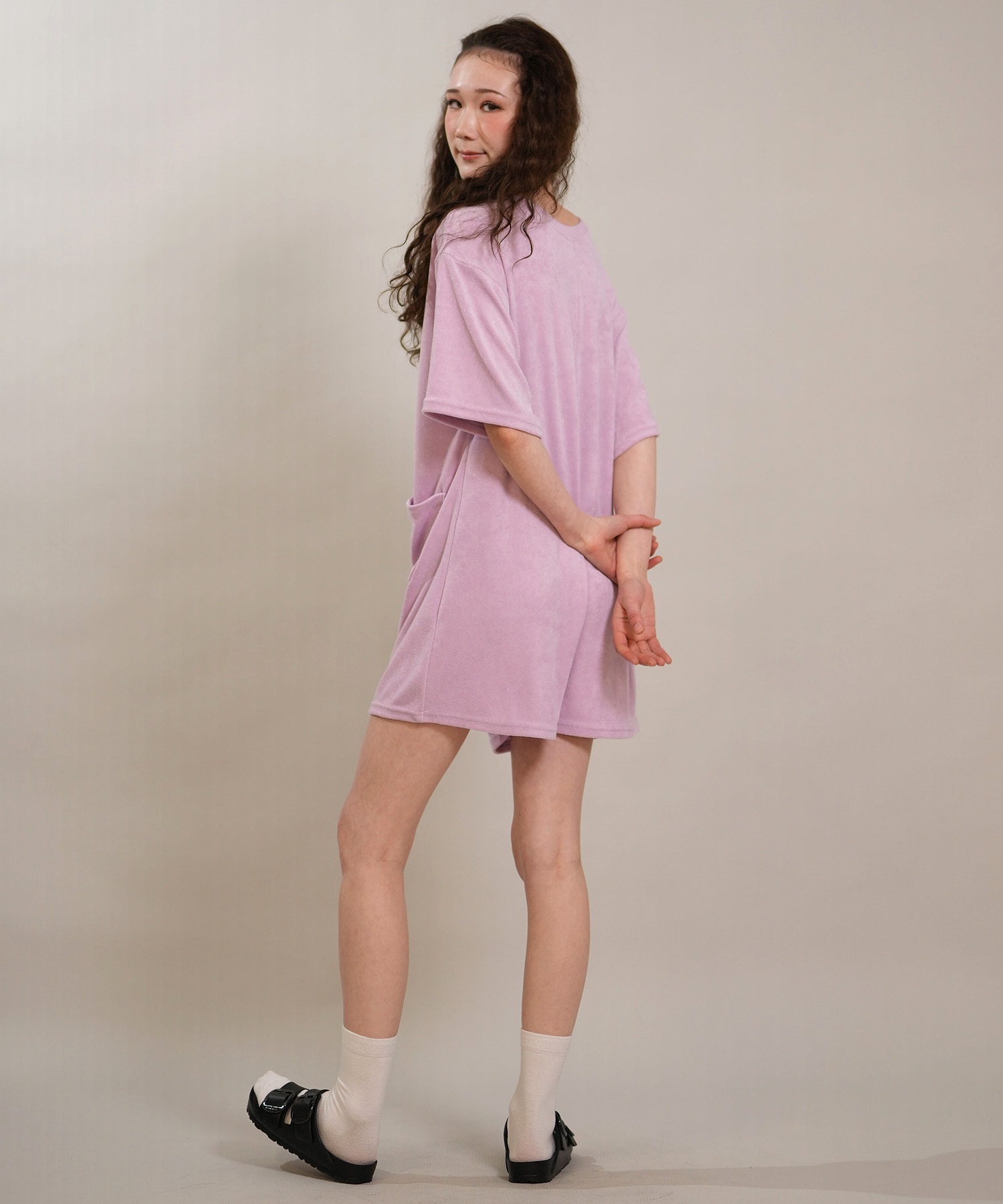 RIKKA FEMME リッカファム オールインワン ロンパース レディース パイル生地 ショート丈 吸水速乾 UVカット RF6S-1406(GRY-FREE)