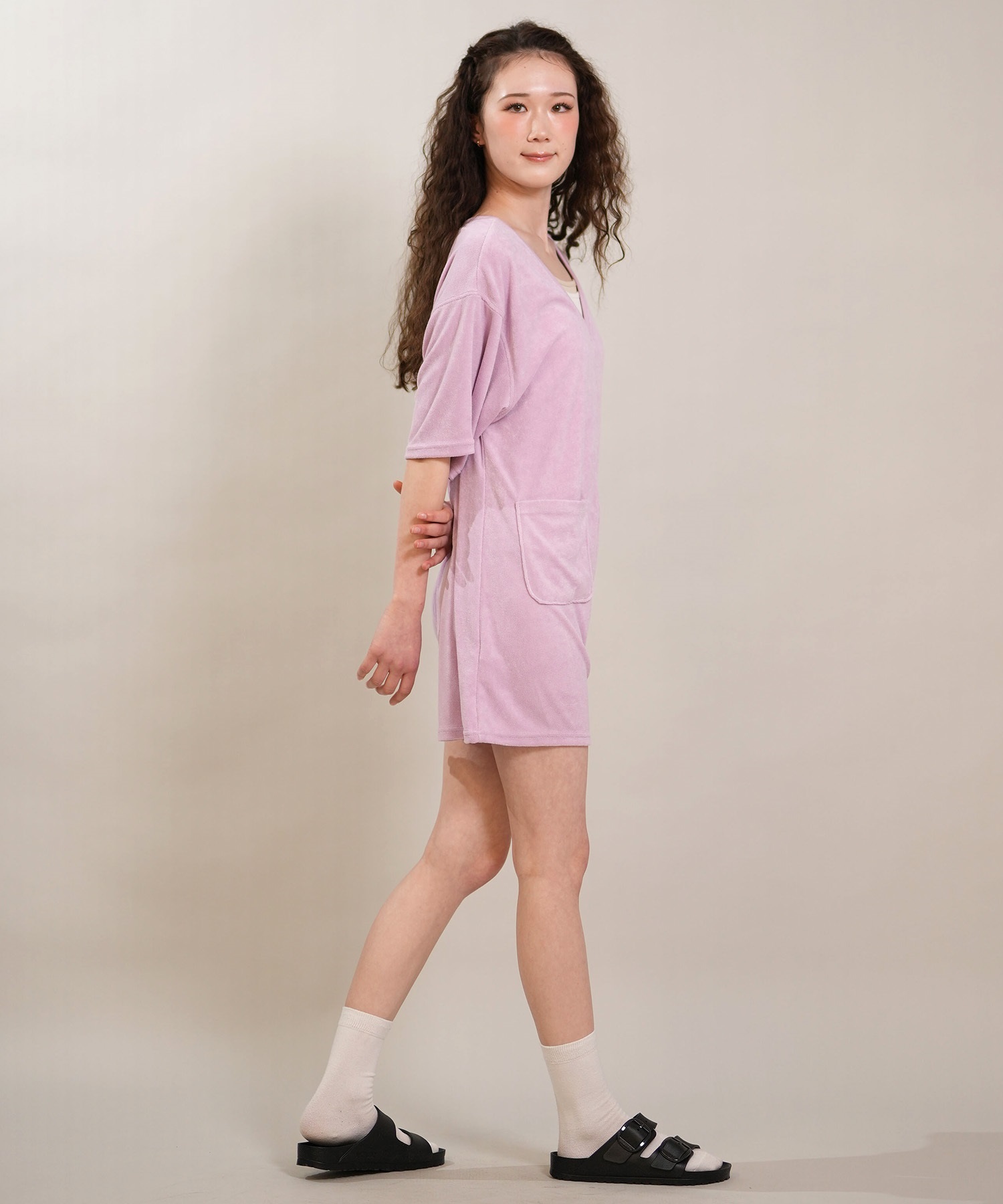 RIKKA FEMME リッカファム オールインワン ロンパース レディース パイル生地 ショート丈 吸水速乾 UVカット RF6S-1406(GRY-FREE)