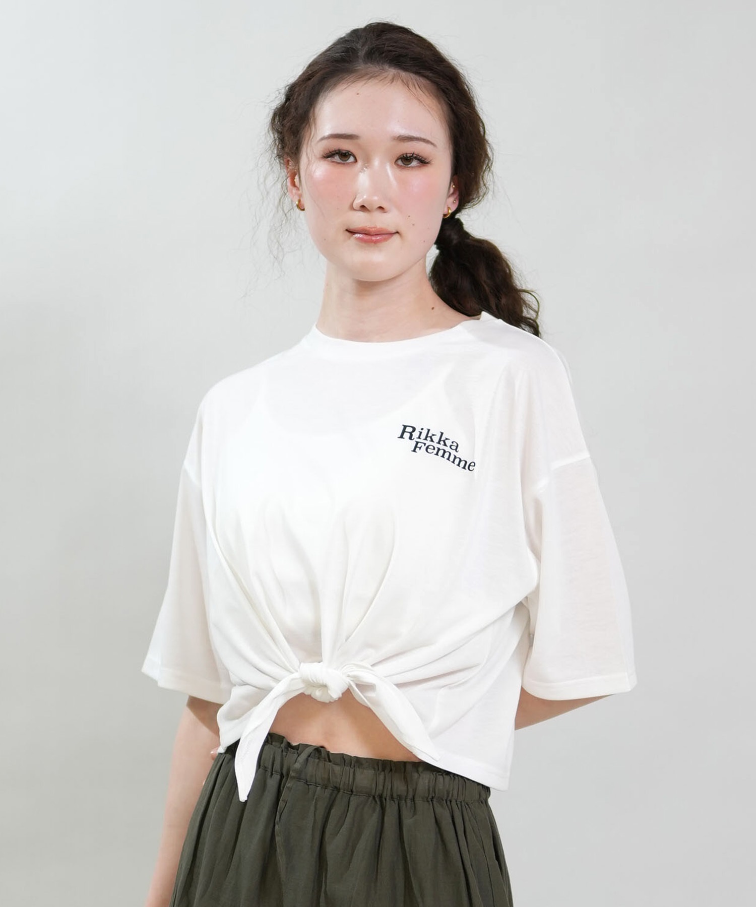 RIKKA FEMME リッカファム 半袖 Tシャツ レディース バックプリント 結びデザイン 吸水速乾 UVカット RF6S-2103(WHT-FREE)