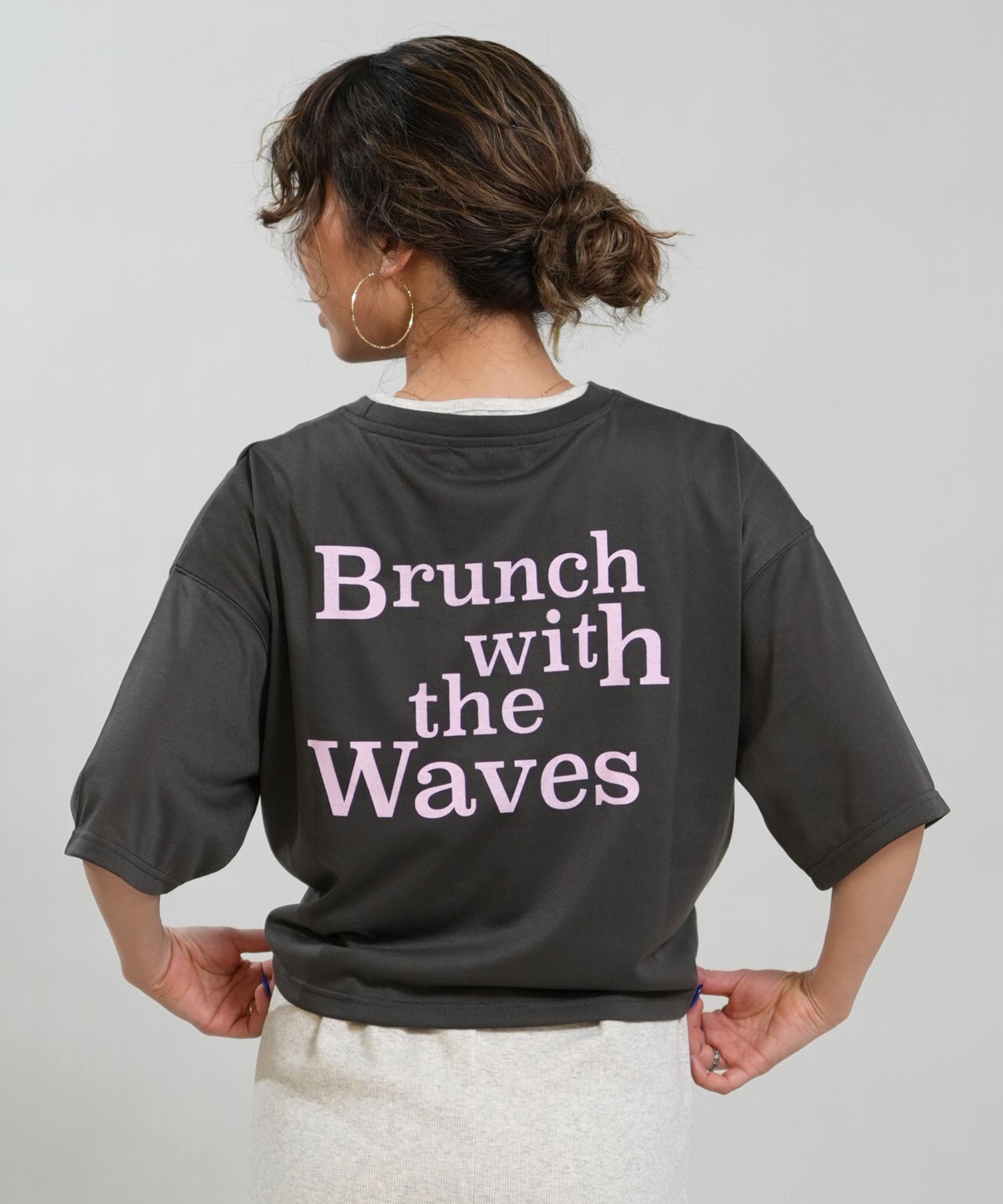 RIKKA FEMME リッカファム 半袖 Tシャツ レディース バックプリント 結びデザイン 吸水速乾 UVカット RF6S-2103(WHT-FREE)