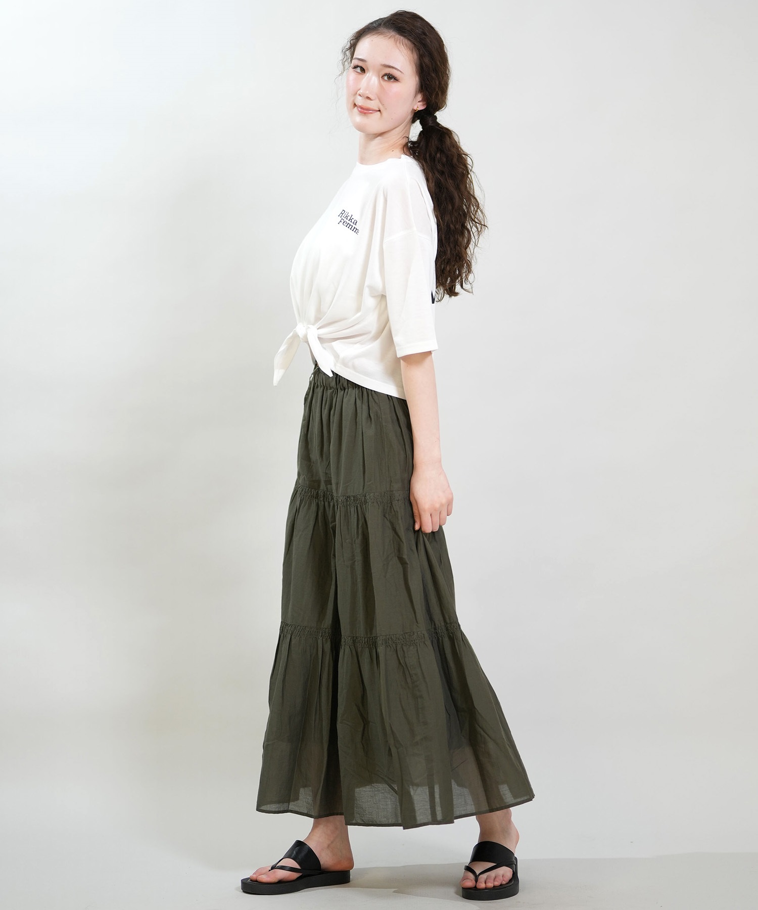 RIKKA FEMME リッカファム 半袖 Tシャツ レディース バックプリント 結びデザイン 吸水速乾 UVカット RF6S-2103(WHT-FREE)