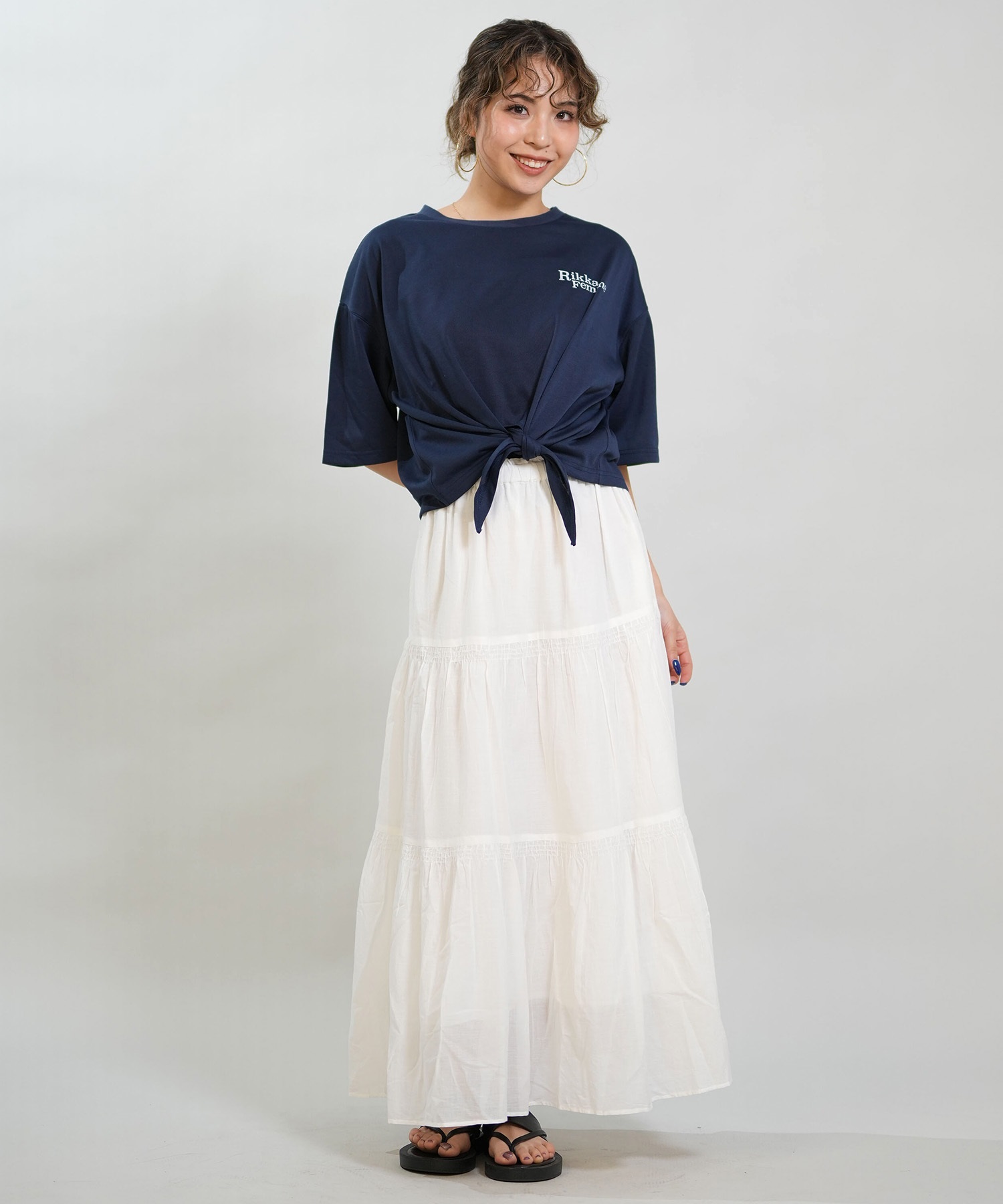 RIKKA FEMME リッカファム 半袖 Tシャツ レディース バックプリント 結びデザイン 吸水速乾 UVカット RF6S-2103(WHT-FREE)