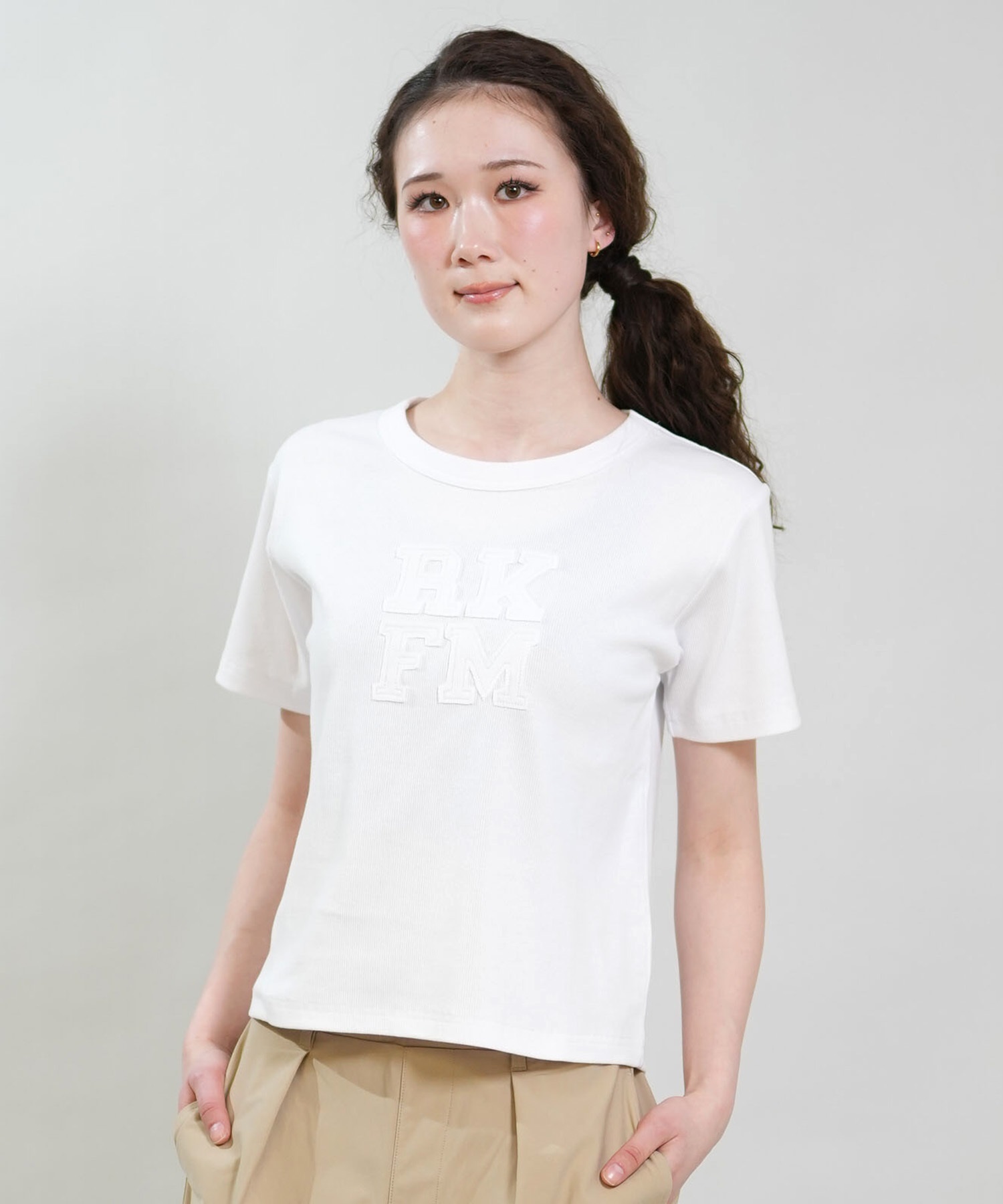 RIKKA FEMME リッカファム 半袖 Tシャツ レディース リブ フロント刺繍 RF6S-2104(WHT-SM)