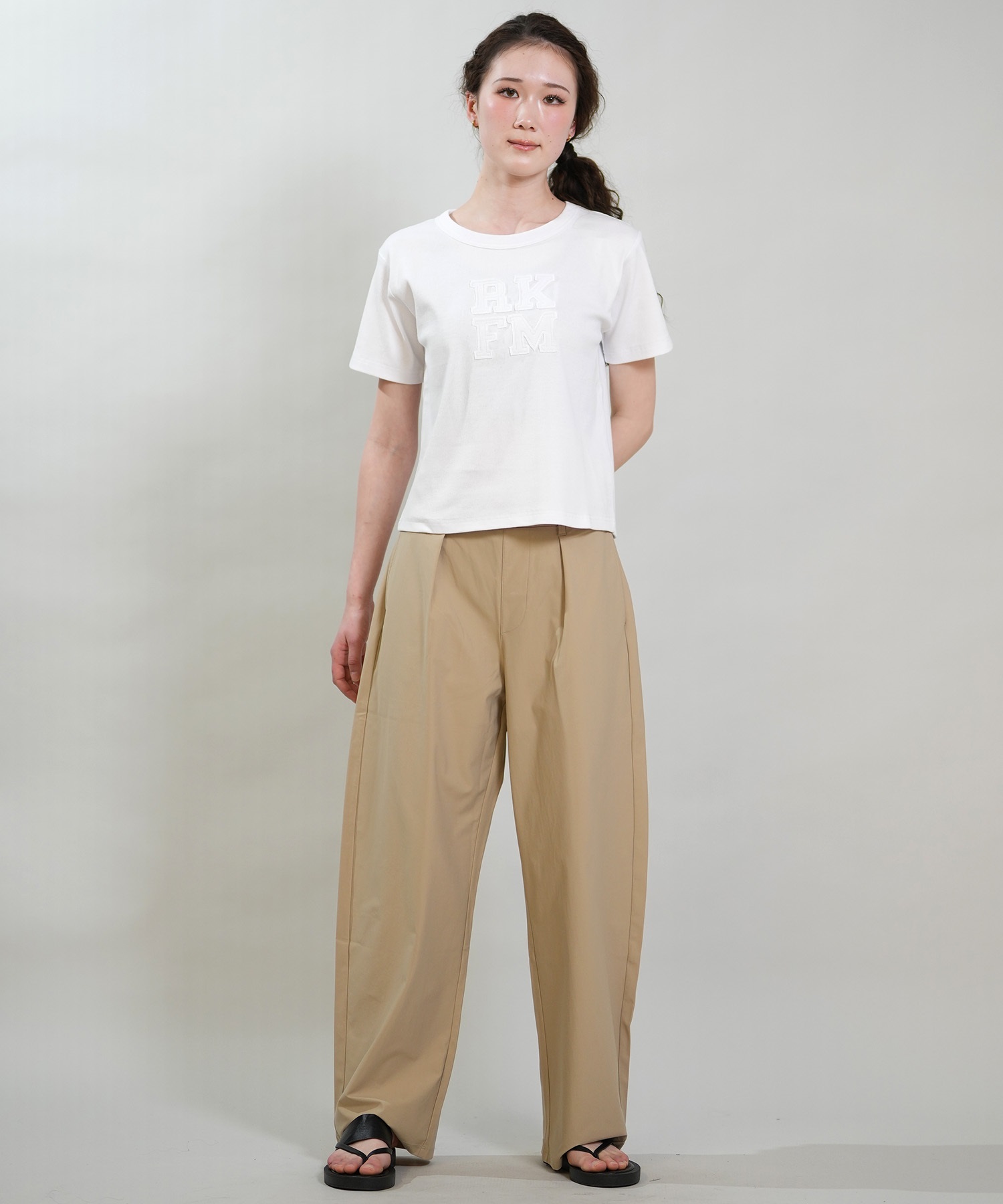 RIKKA FEMME リッカファム 半袖 Tシャツ レディース リブ フロント刺繍 RF6S-2104(WHT-SM)