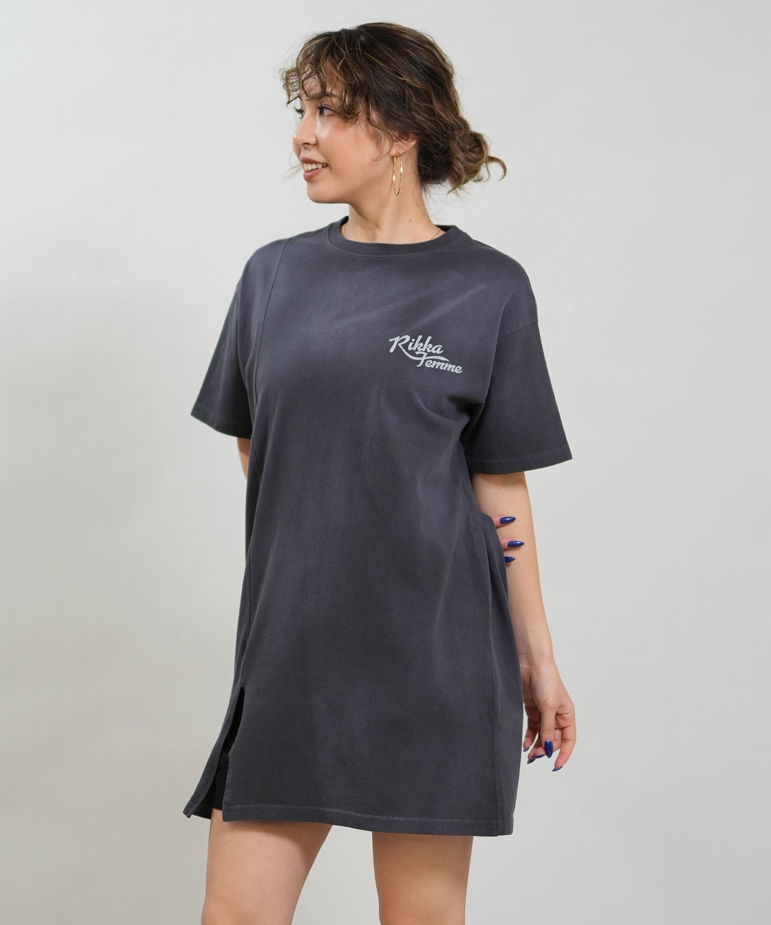 RIKKA FEMME リッカファム 半袖 Tシャツ レディース ワンピース Tシャツワンピ バックプリント RF6S-2105(GRY-FREE)