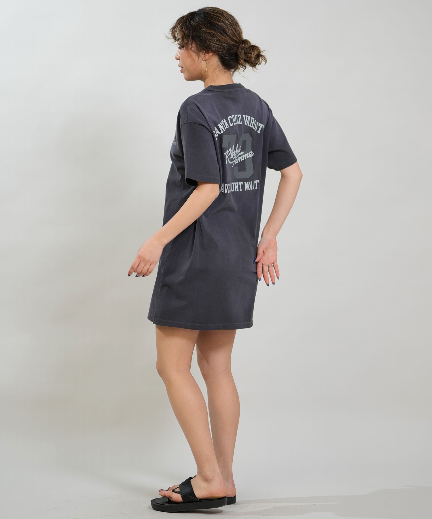 RIKKA FEMME リッカファム 半袖 Tシャツ レディース ワンピース Tシャツワンピ バックプリント RF6S-2105(GRY-FREE)