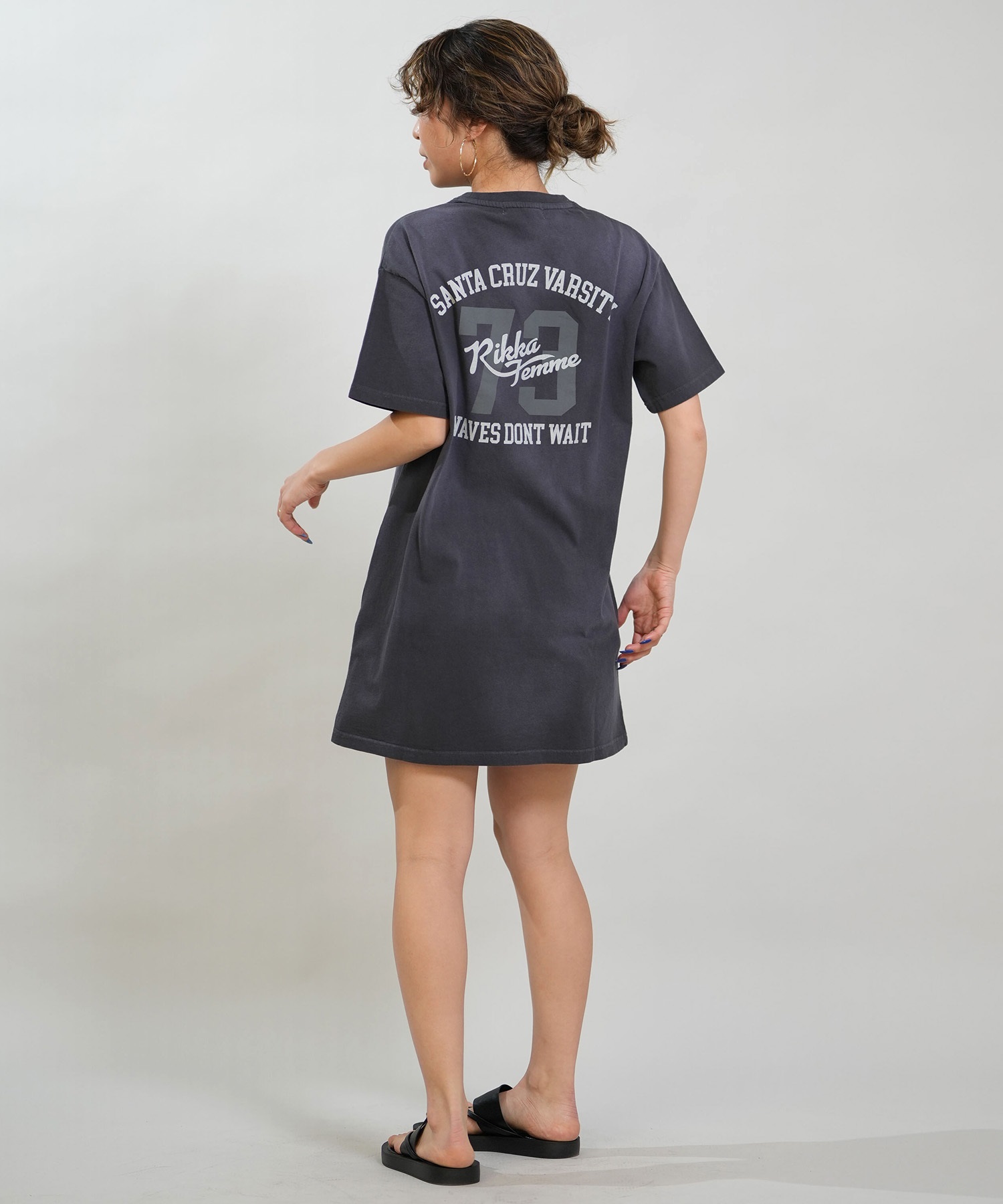 RIKKA FEMME リッカファム 半袖 Tシャツ レディース ワンピース Tシャツワンピ バックプリント RF6S-2105(GRY-FREE)