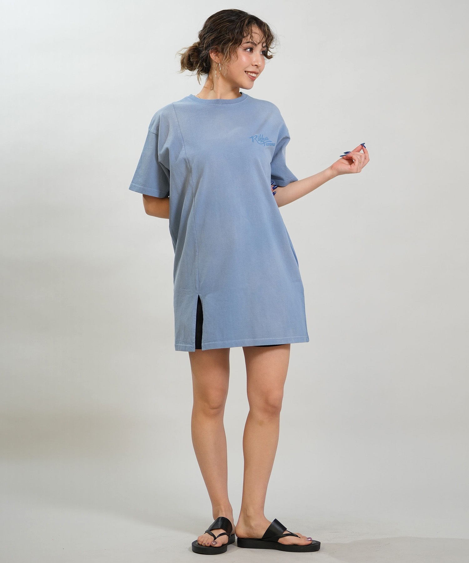 RIKKA FEMME リッカファム 半袖 Tシャツ レディース ワンピース Tシャツワンピ バックプリント RF6S-2105(GRY-FREE)