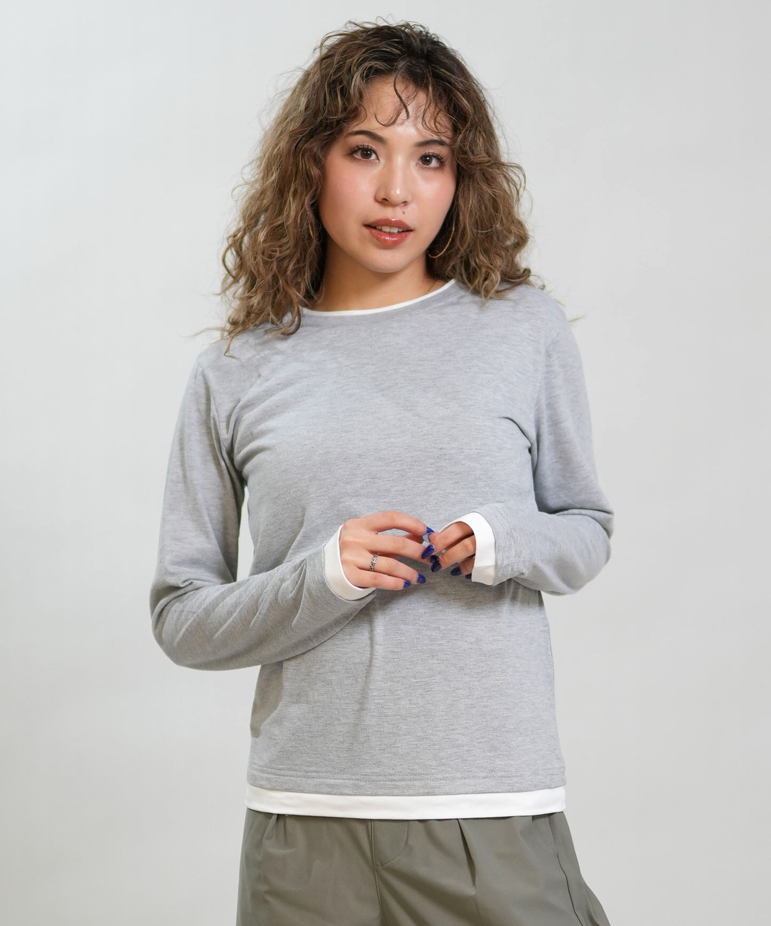 RIKKA FEMME リッカファム 長袖 Tシャツ ロンT レディース 重ね着風 UVカット 接触冷感 RF6S-2202(GRY-SM)