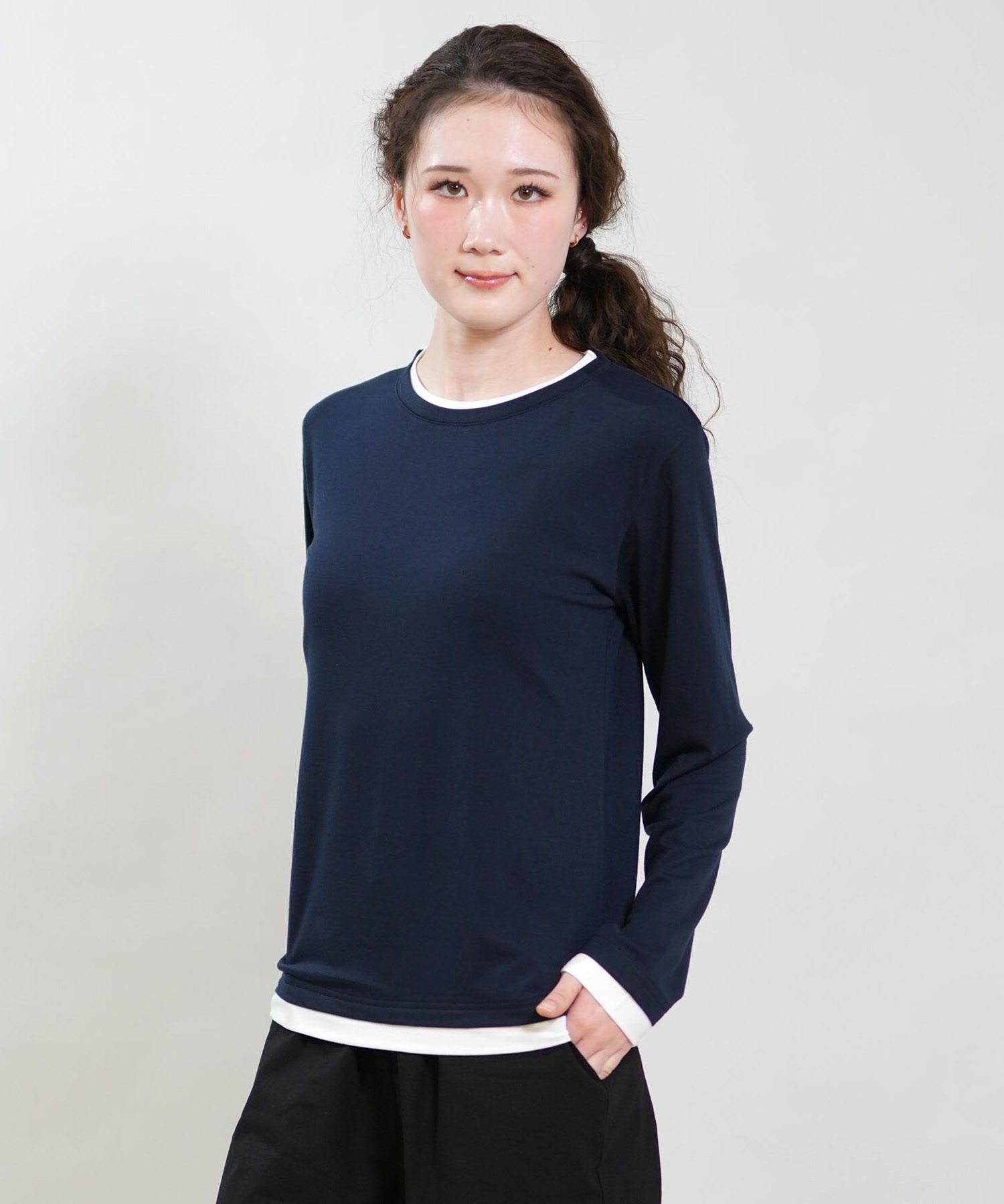 RIKKA FEMME リッカファム 長袖 Tシャツ ロンT レディース 重ね着風 UVカット 接触冷感 RF6S-2202(GRY-SM)