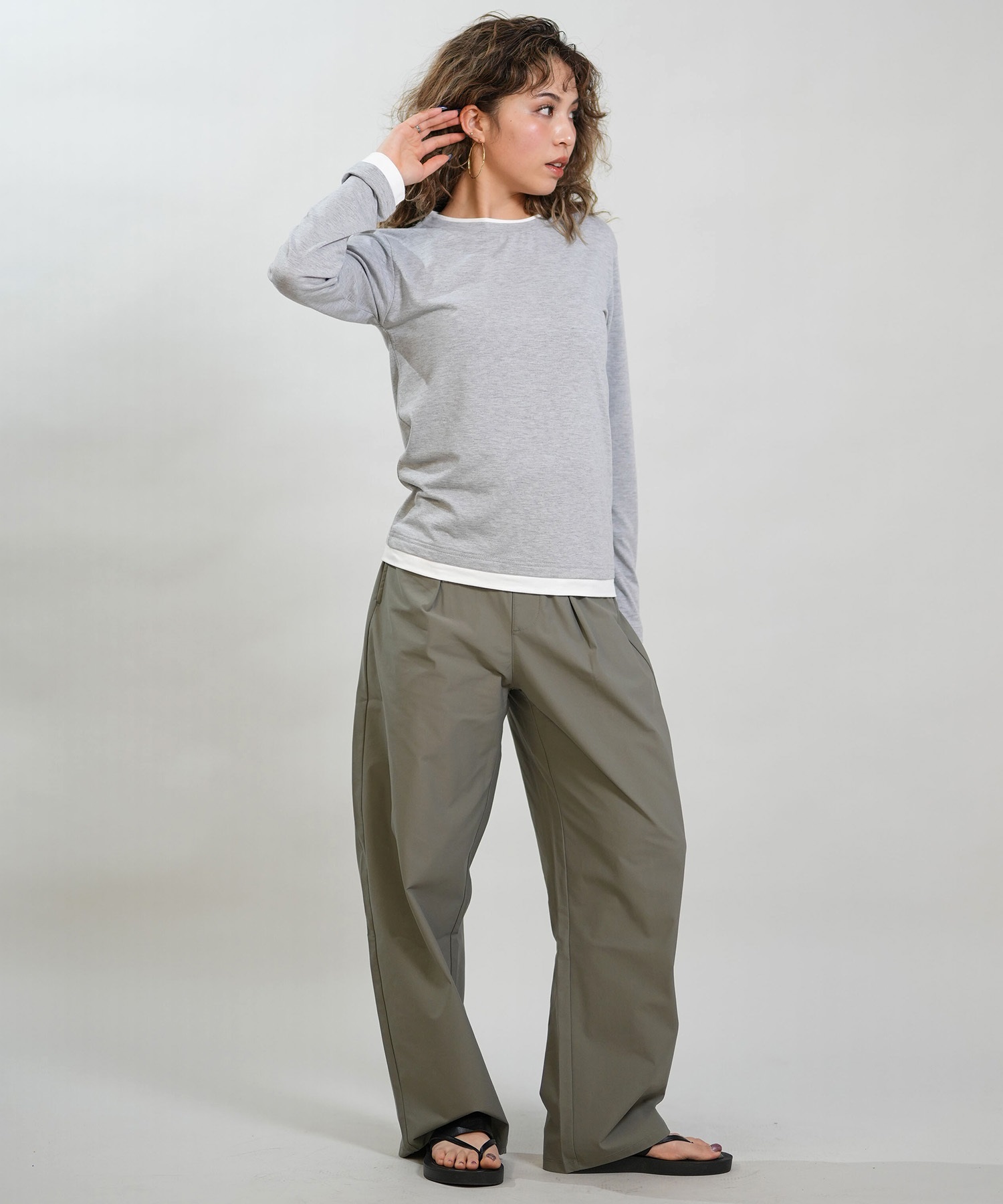 RIKKA FEMME リッカファム 長袖 Tシャツ ロンT レディース 重ね着風 UVカット 接触冷感 RF6S-2202(GRY-SM)