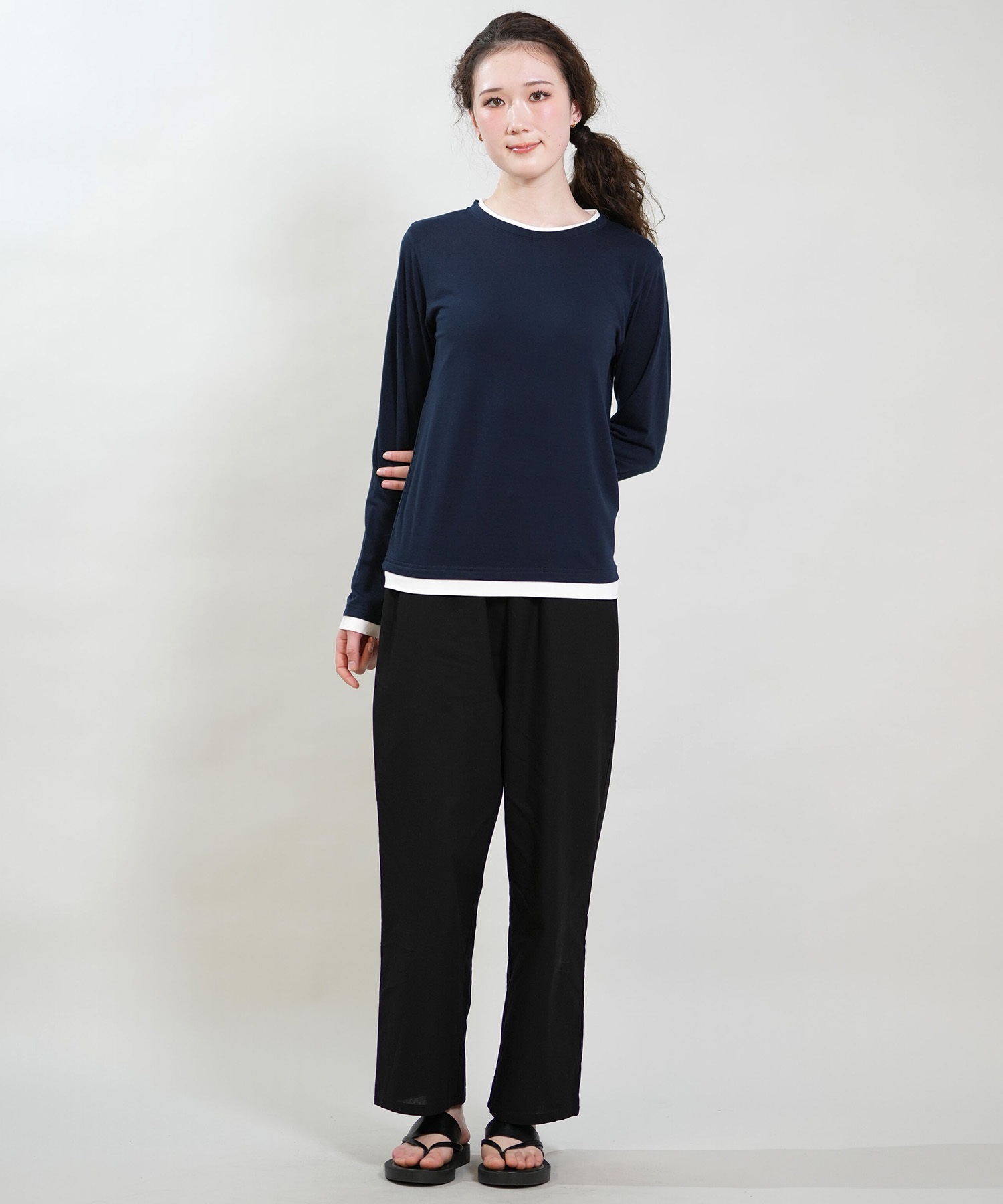 RIKKA FEMME リッカファム 長袖 Tシャツ ロンT レディース 重ね着風 UVカット 接触冷感 RF6S-2202(GRY-SM)