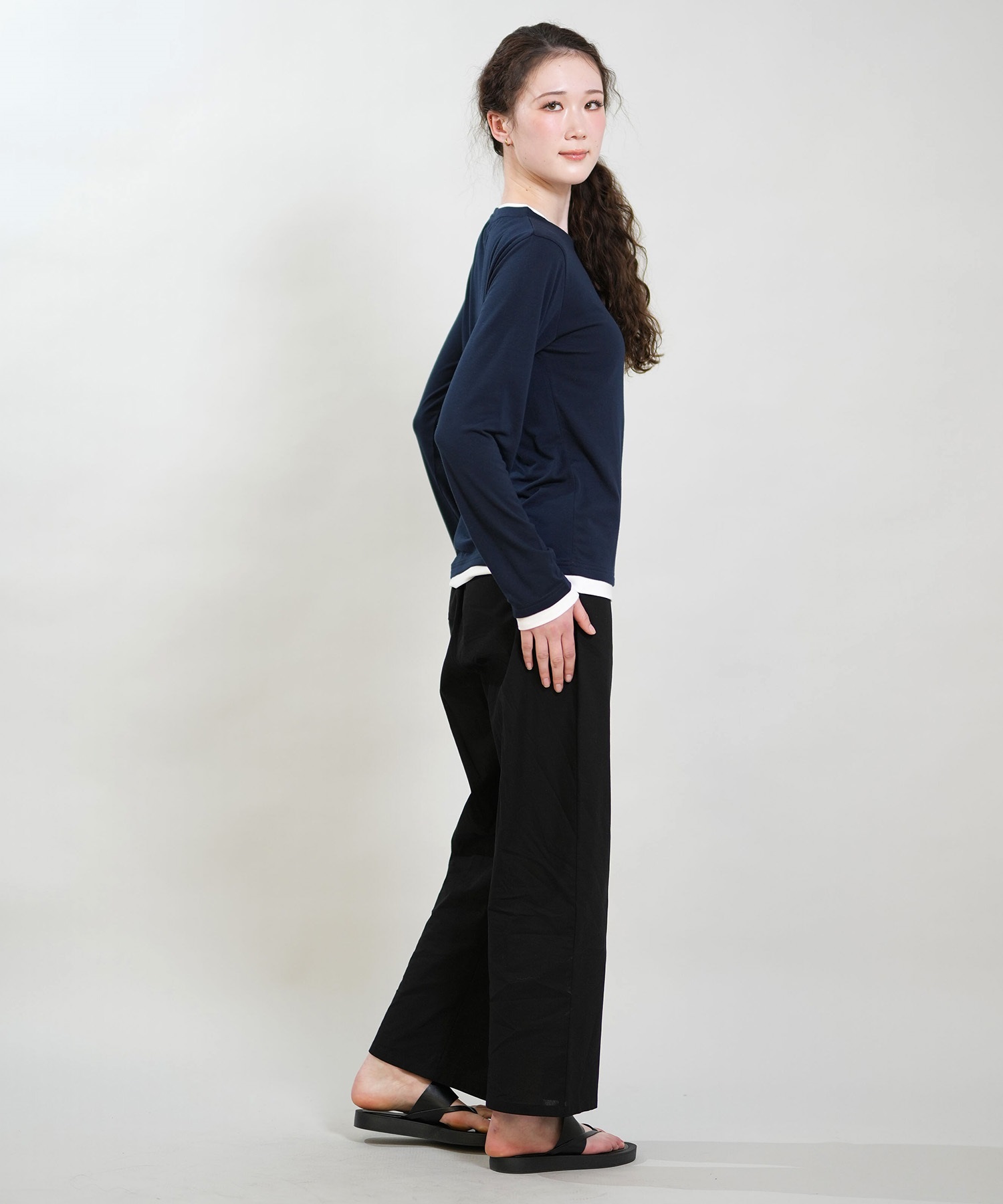 RIKKA FEMME リッカファム 長袖 Tシャツ ロンT レディース 重ね着風 UVカット 接触冷感 RF6S-2202(GRY-SM)