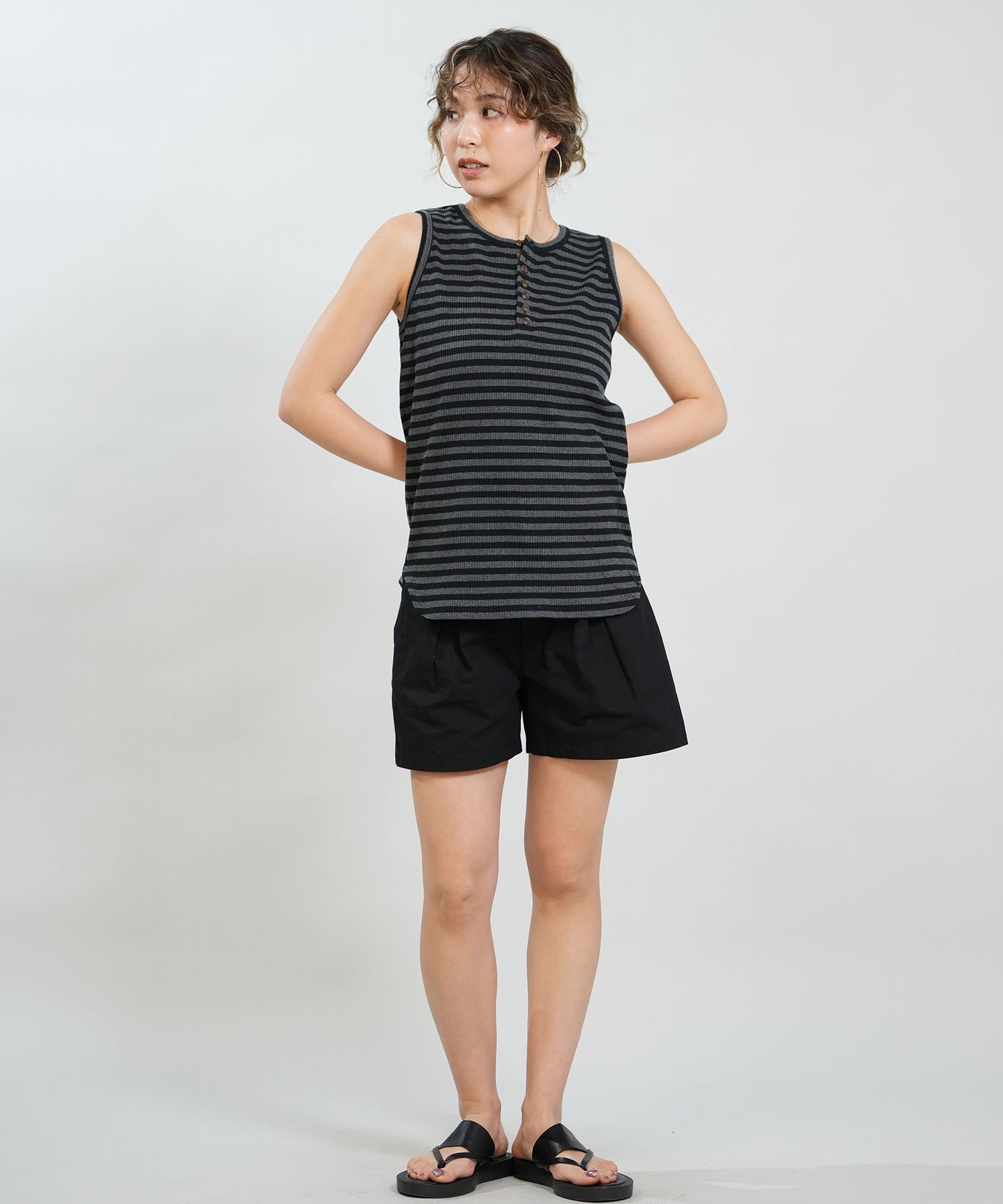 RIKKA FEMME リッカファム タンクトップ レディース ボーダー リブ ヘンリータンクトップ RF6S-2301(BR/NV-FREE)