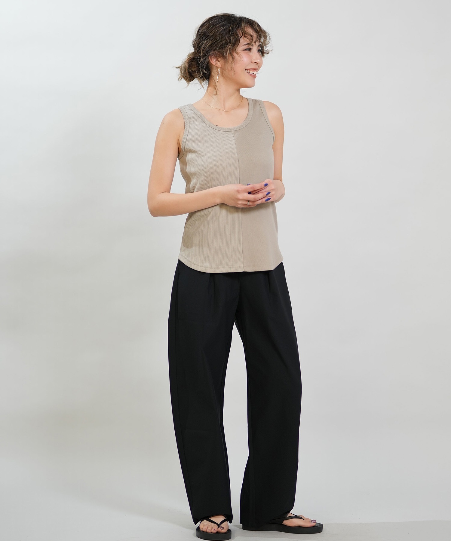 RIKKA FEMME リッカファム タンクトップ レディース リブ 切り替え RF6S-2302(BEG-FREE)