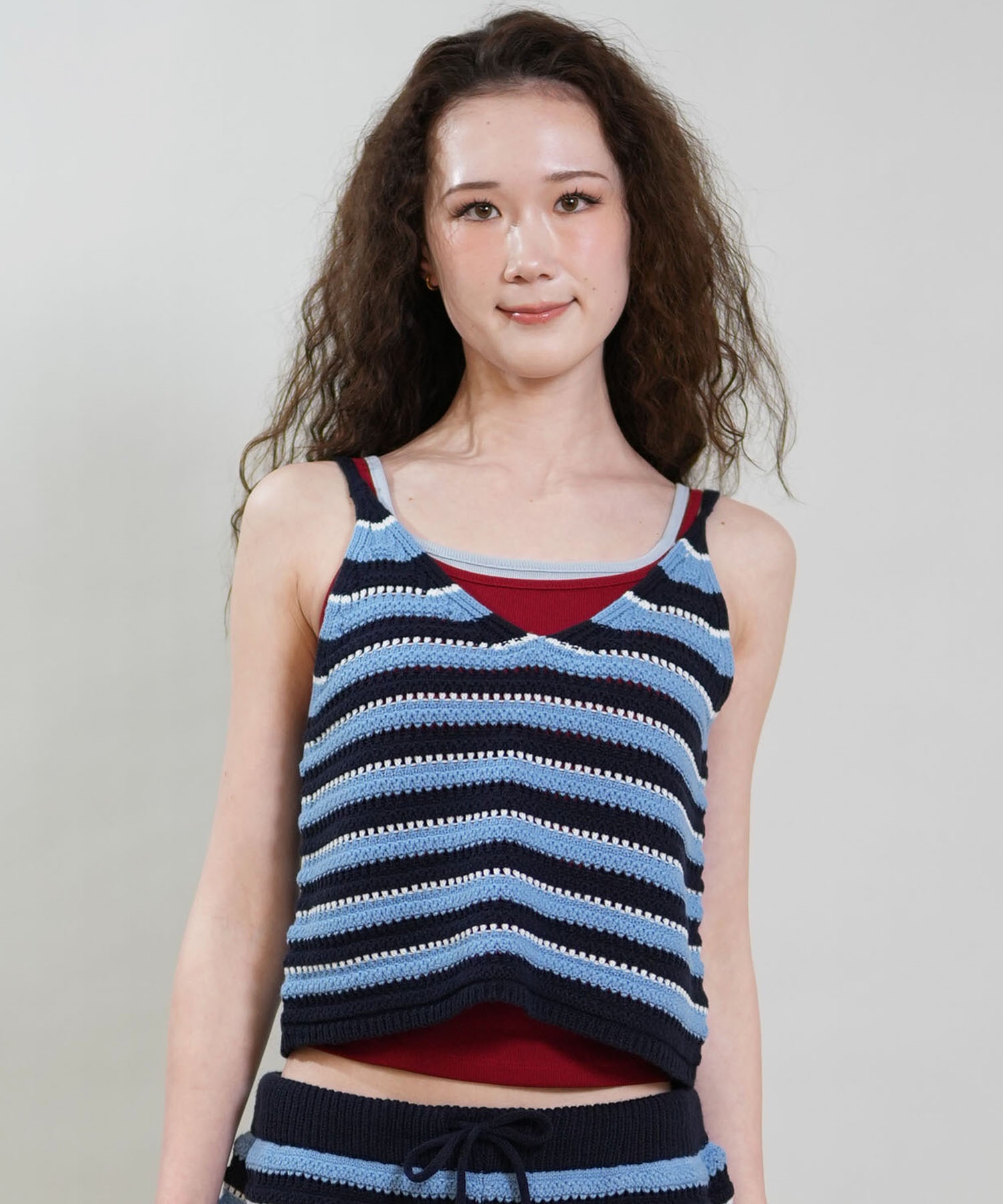 RIKKA FEMME リッカファム キャミソール レディース ニットキャミ ボーダー かぎ針編み セットアップ対応 RF6S-2303(BLU-FREE)