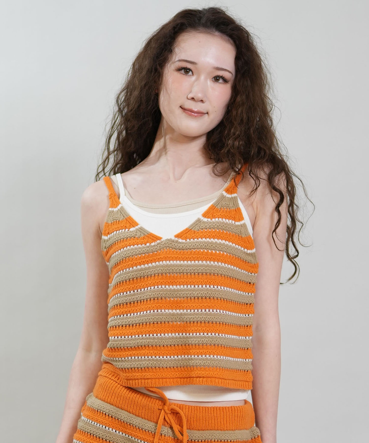 RIKKA FEMME リッカファム キャミソール レディース ニットキャミ ボーダー かぎ針編み セットアップ対応 RF6S-2303(BLU-FREE)