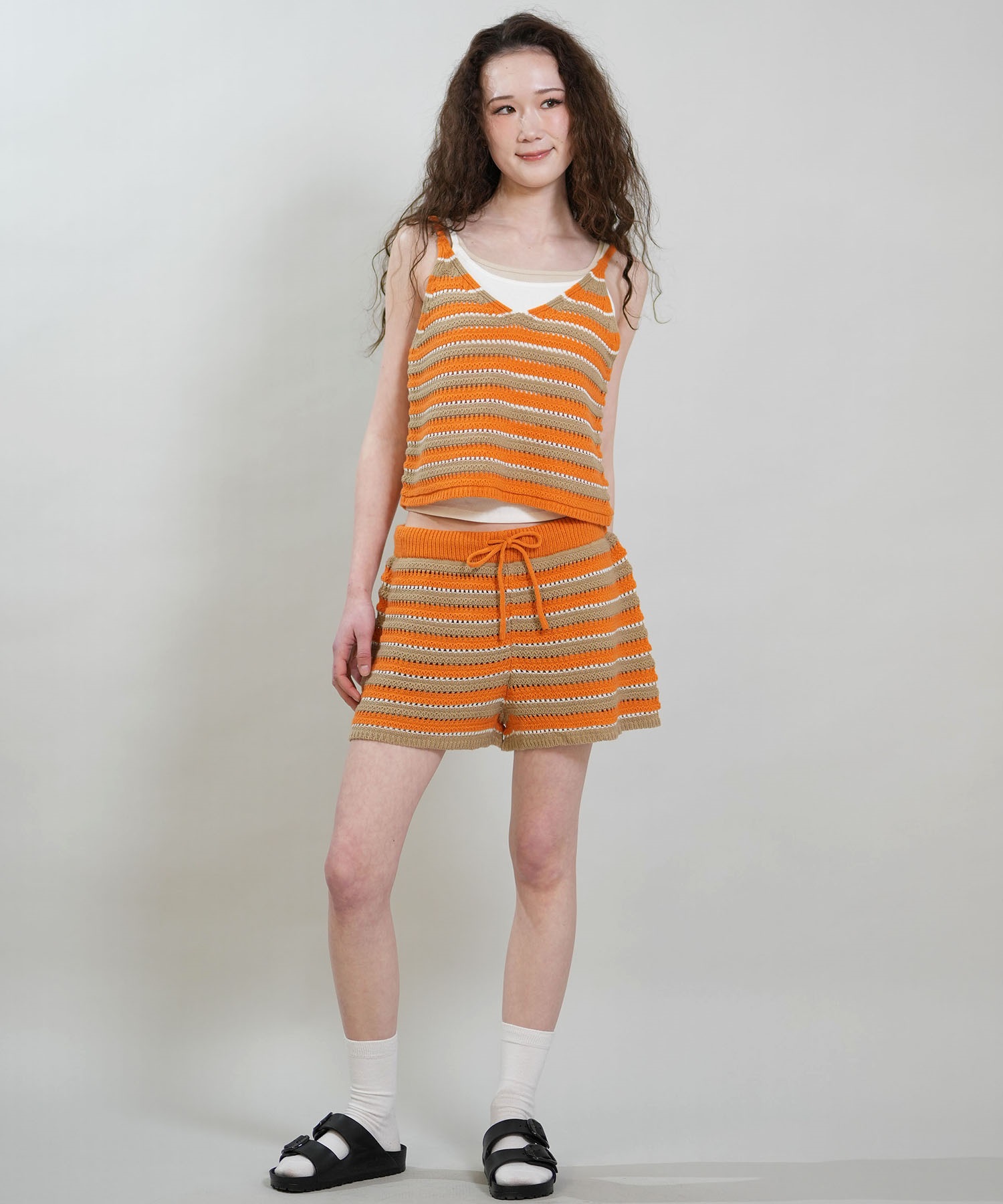 RIKKA FEMME リッカファム キャミソール レディース ニットキャミ ボーダー かぎ針編み セットアップ対応 RF6S-2303(BLU-FREE)