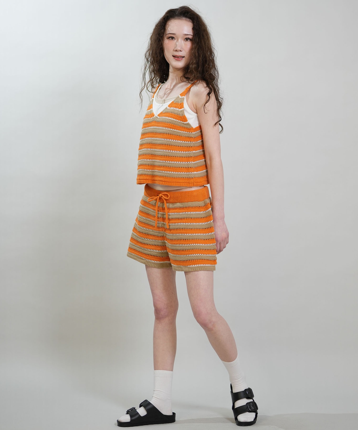 RIKKA FEMME リッカファム キャミソール レディース ニットキャミ ボーダー かぎ針編み セットアップ対応 RF6S-2303(BLU-FREE)