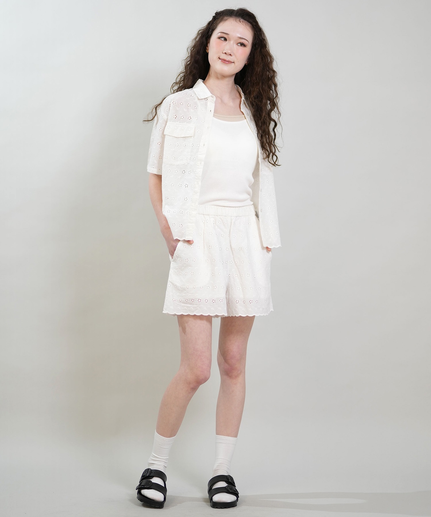 RIKKA FEMME リッカファム 半袖 シャツ レディース レース刺繍 セットアップ対応 RF6S-2401(WHT-FREE)