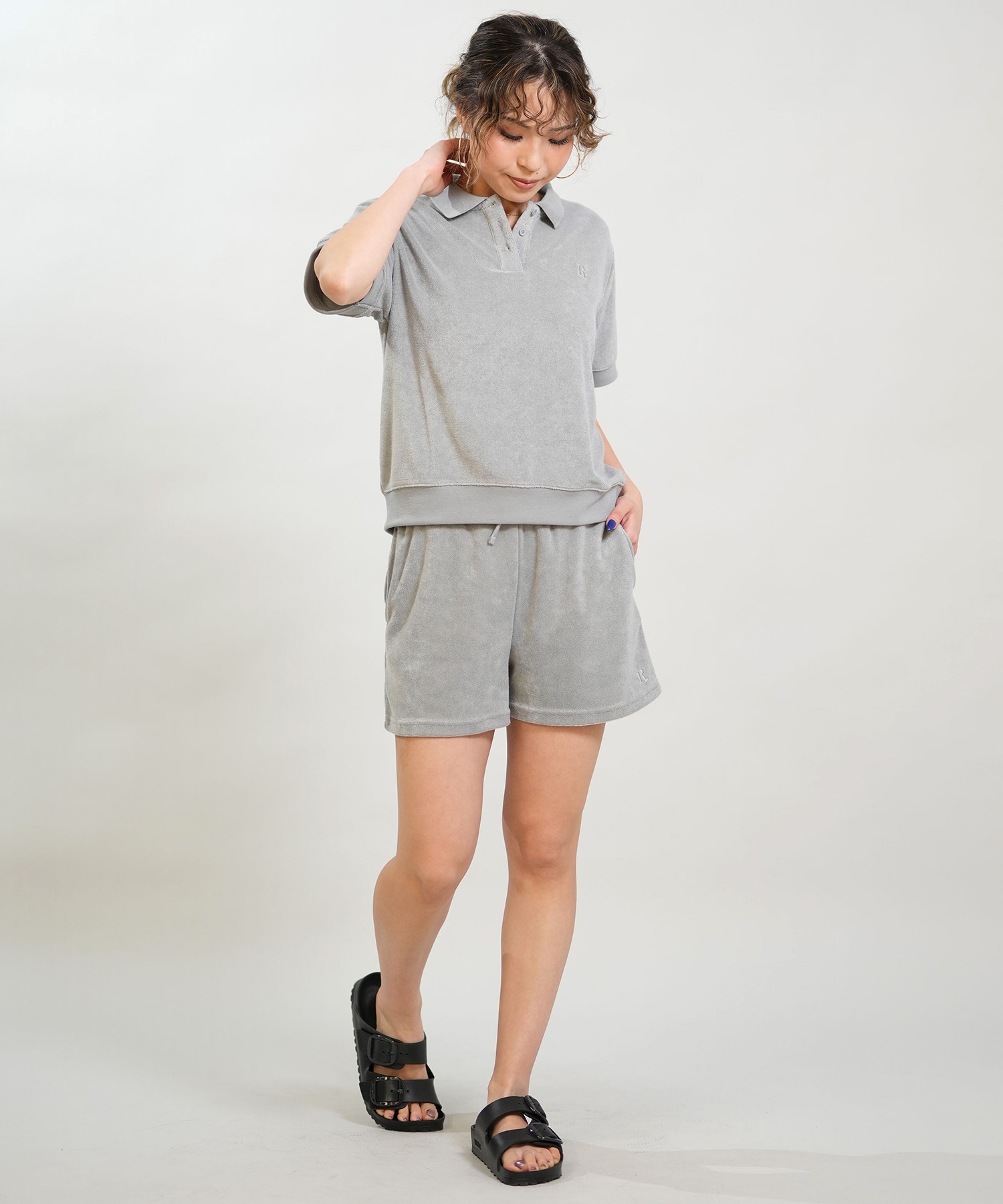 RIKKA FEMME リッカファム 半袖 ポロシャツ レディース パイル生地 吸水速乾 UVカット セットアップ対応 RF6S-2501(GRY-FREE)