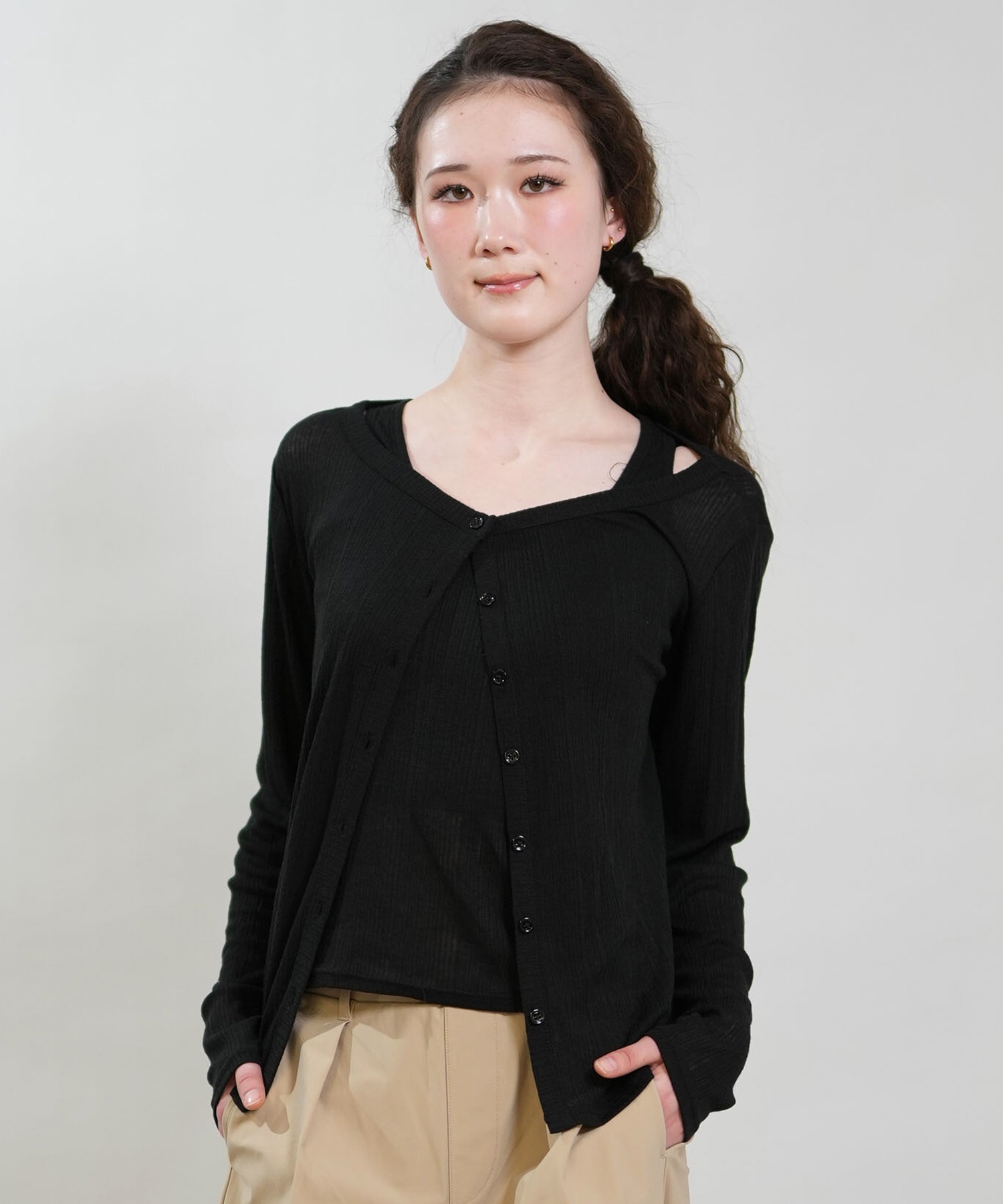 RIKKA FEMME リッカファム アンサンブル レディース 長袖 カーディガン タンクトップ 2点セット RF6S-2602(BLK-FREE)