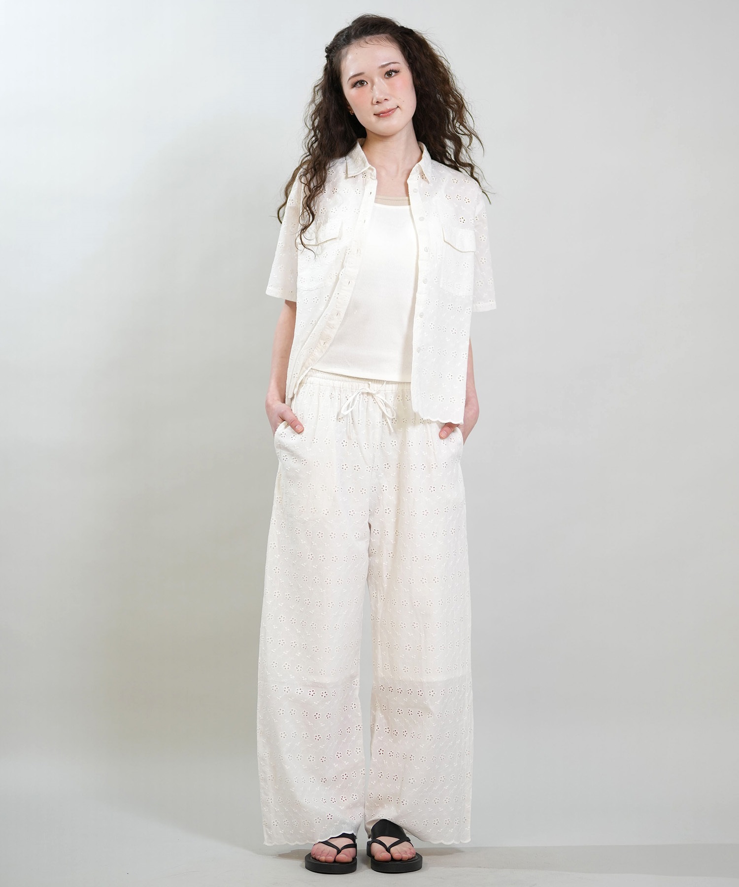 RIKKA FEMME リッカファム ロングパンツ レディース レース刺繍 セットアップ対応 RF6S-3101(WHT-FREE)