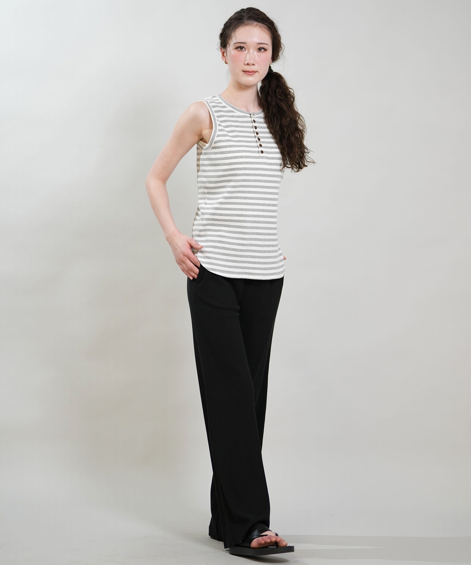 RIKKA FEMME リッカファム ロングパンツ レディース リブパンツ フレア RF6S-3105(BLK-FREE)