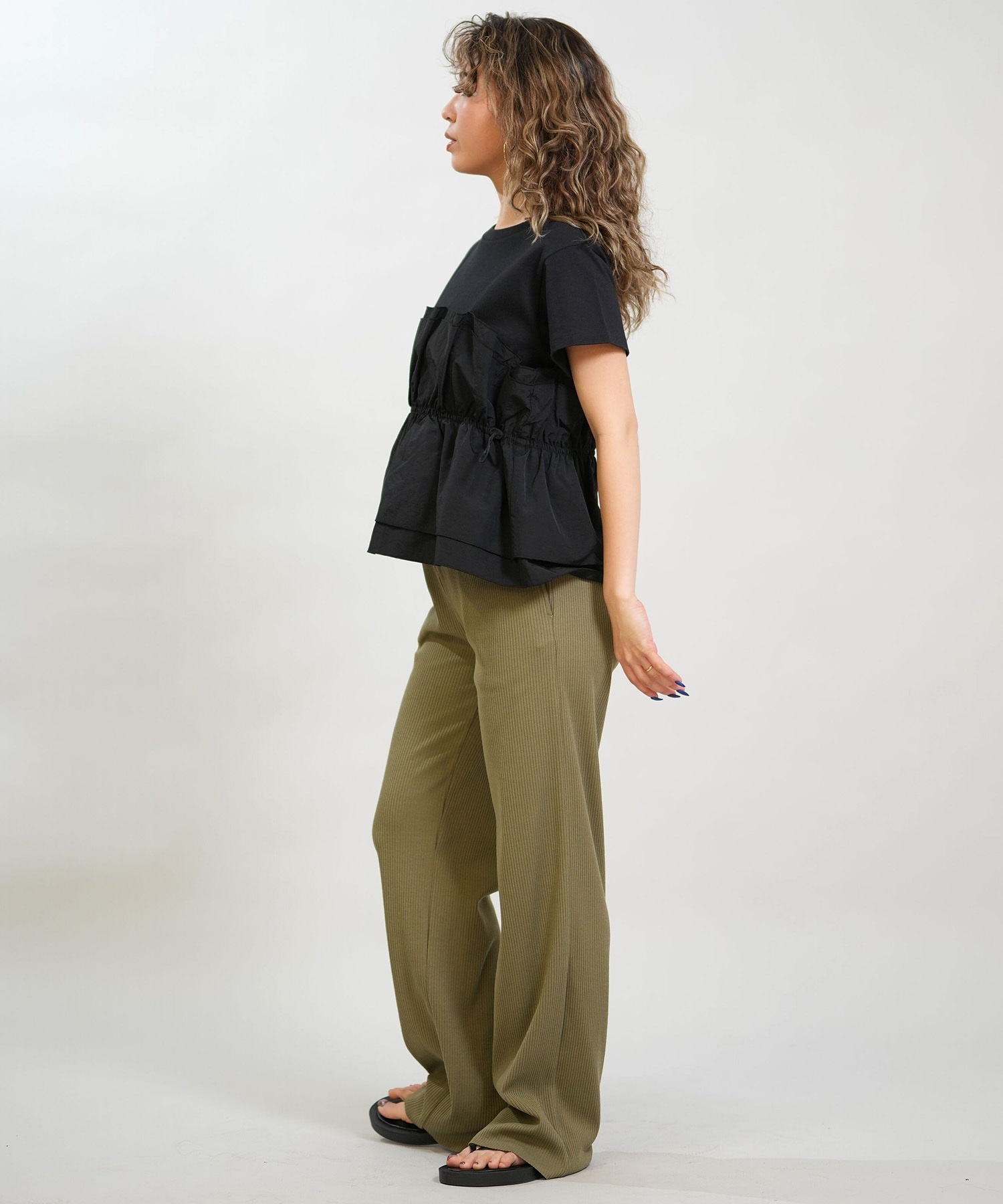 RIKKA FEMME リッカファム ロングパンツ レディース リブパンツ フレア RF6S-3105(BLK-FREE)