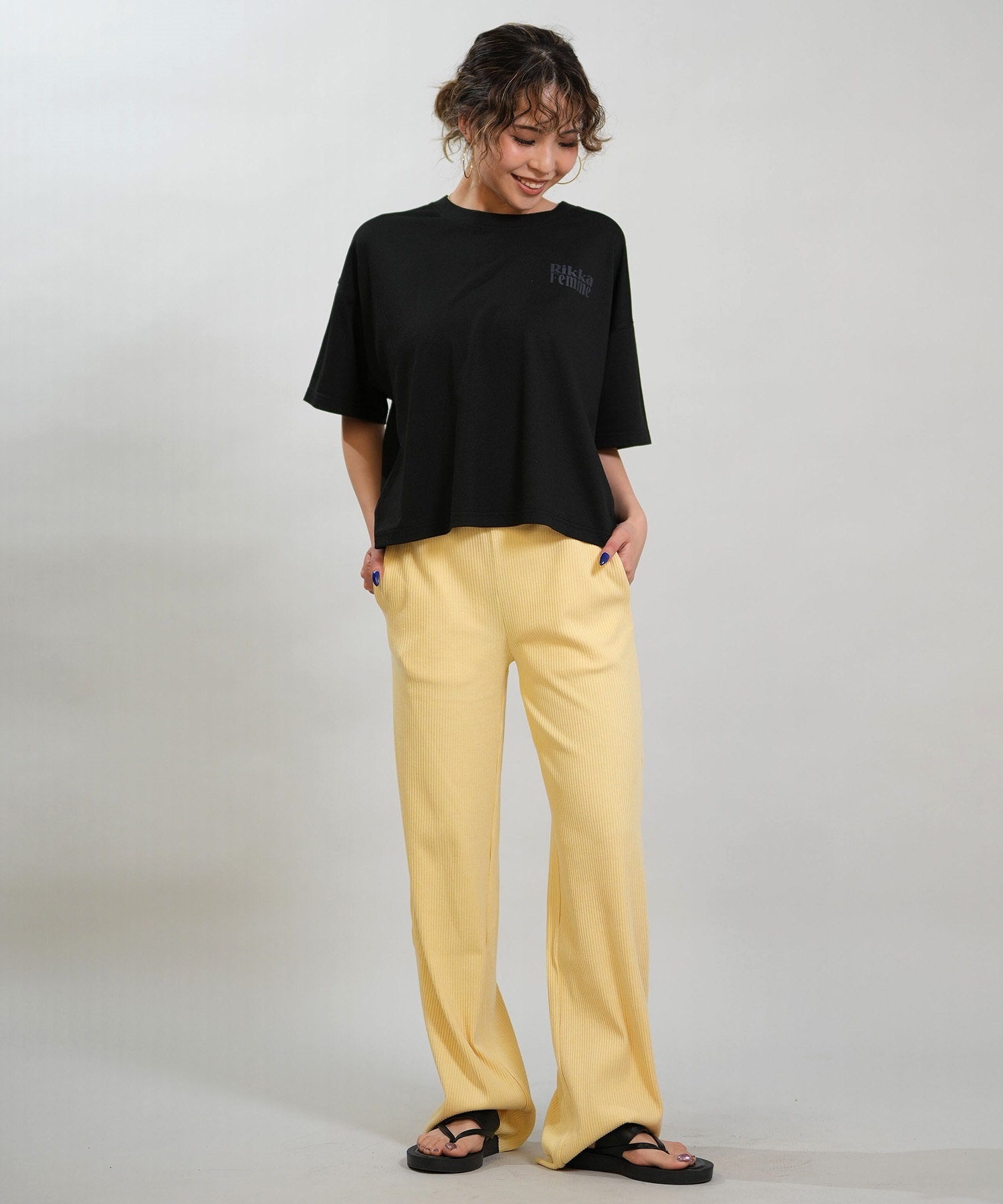 RIKKA FEMME リッカファム ロングパンツ レディース リブパンツ フレア RF6S-3105(BLK-FREE)