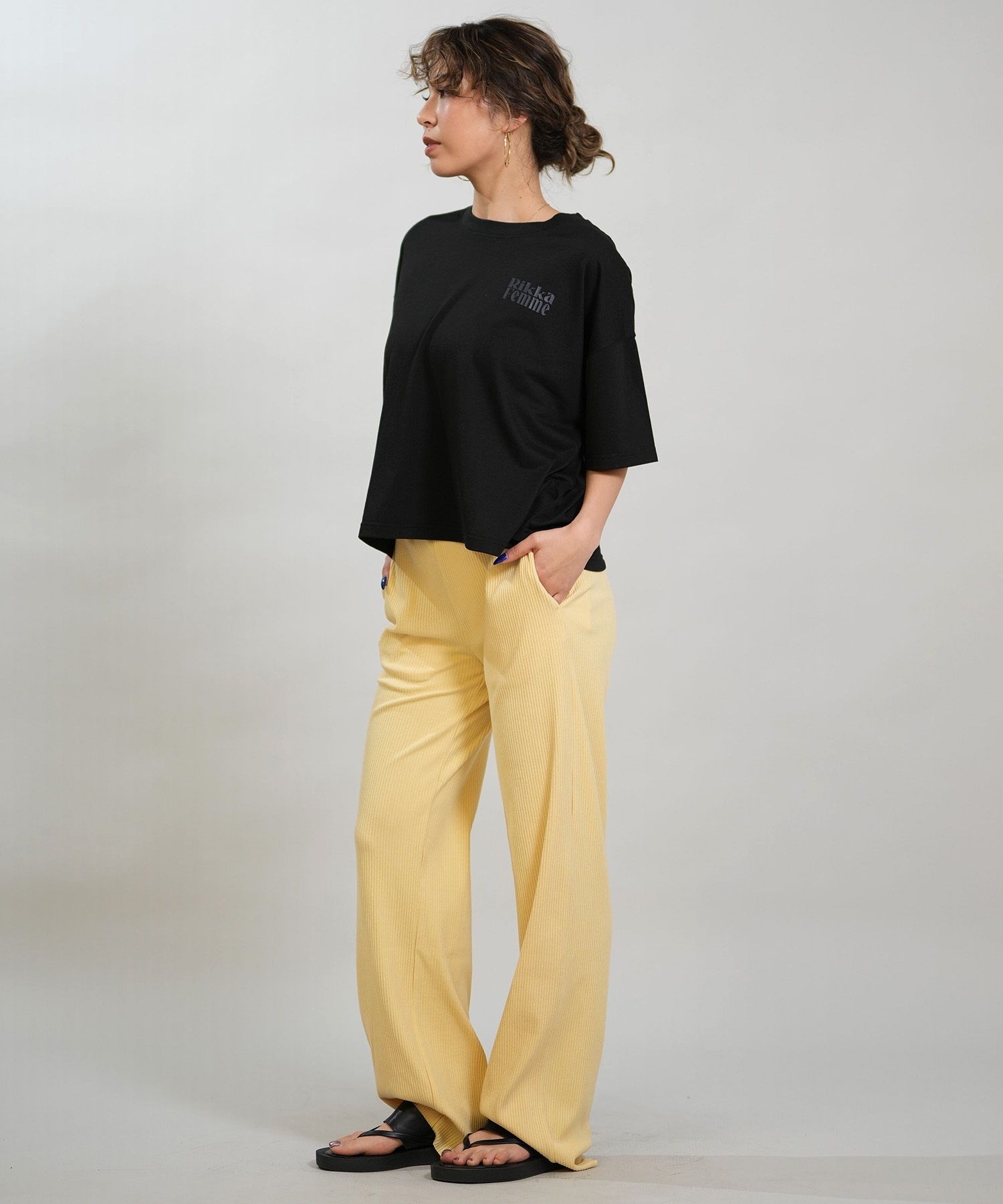 RIKKA FEMME リッカファム ロングパンツ レディース リブパンツ フレア RF6S-3105(BLK-FREE)