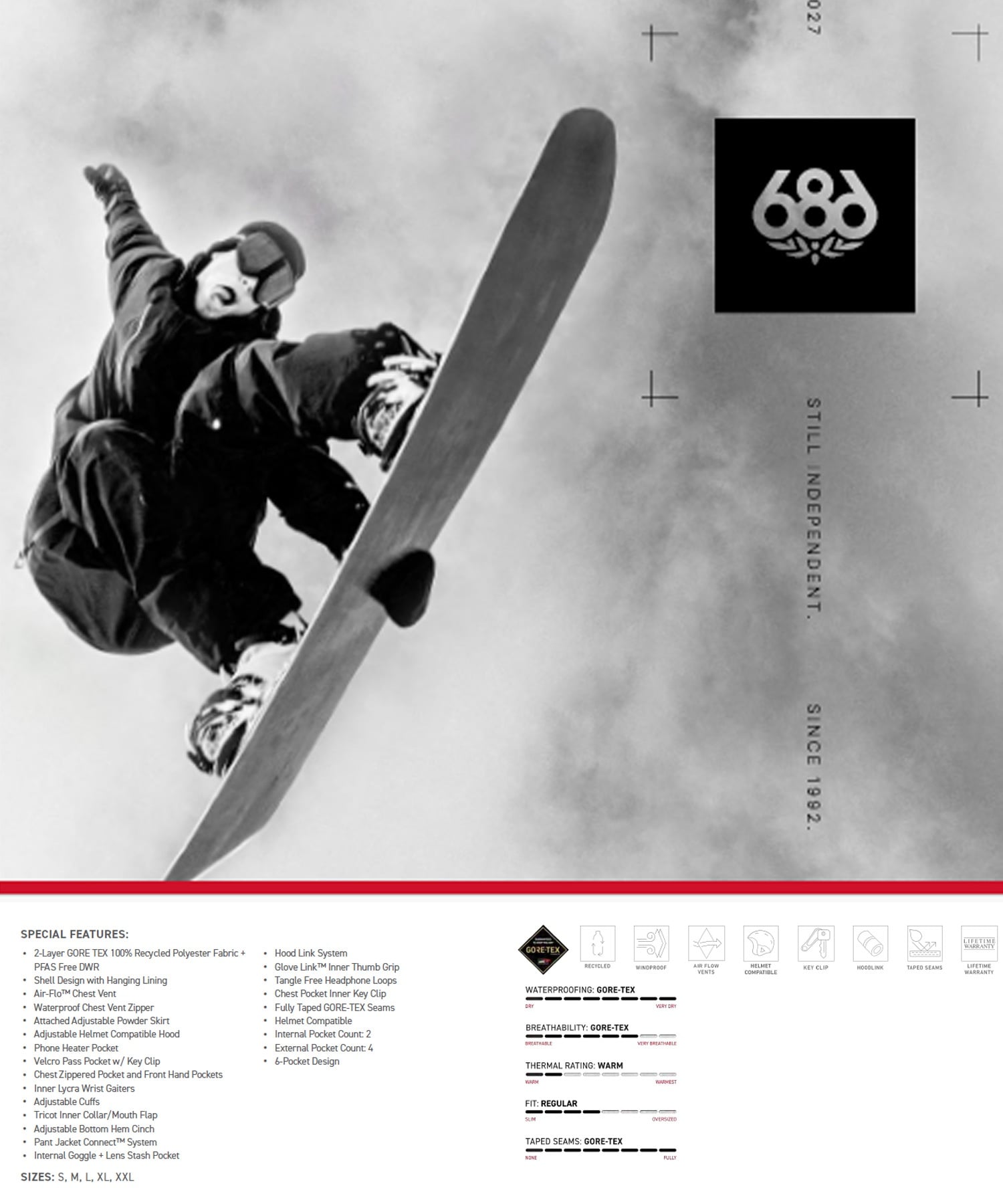 686 シックスエイトシックス ゴアテックス コア シェル ジャケット M5WN162 スノーボード ウェア 軽量シェル メンズ 26-27 早期購入/店頭受取対象外 A30(LGCB-S)