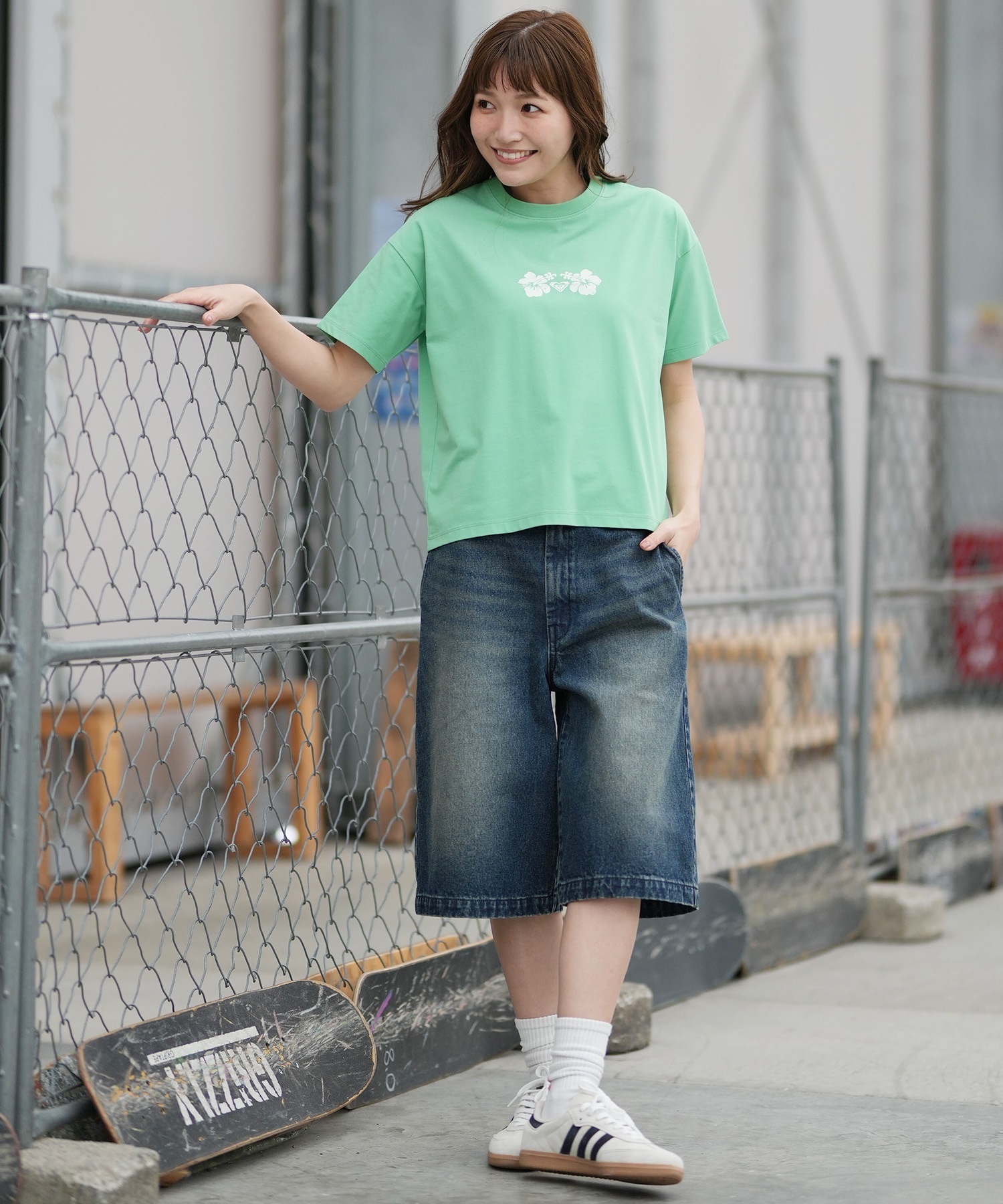 ROXY ロキシー 半袖 Tシャツ レディース WATER SUN AND SURF T RST261642M ムラサキスポーツ限定(GRN-M)