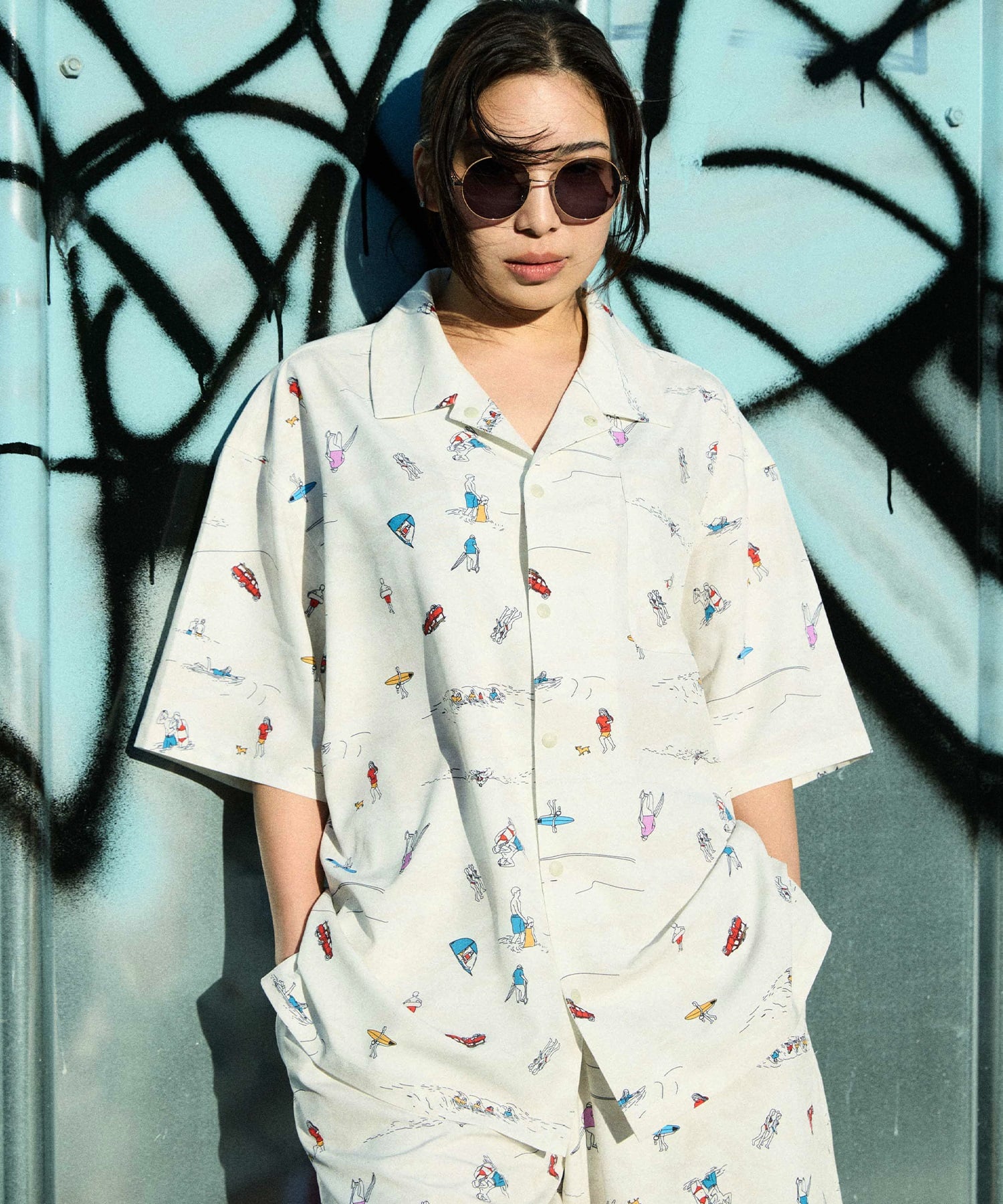 DEAR LAUREL ディアローレル 半袖 シャツ メンズ 水陸両用 VACATION SHIRT DL26S-2403(BLK-M)