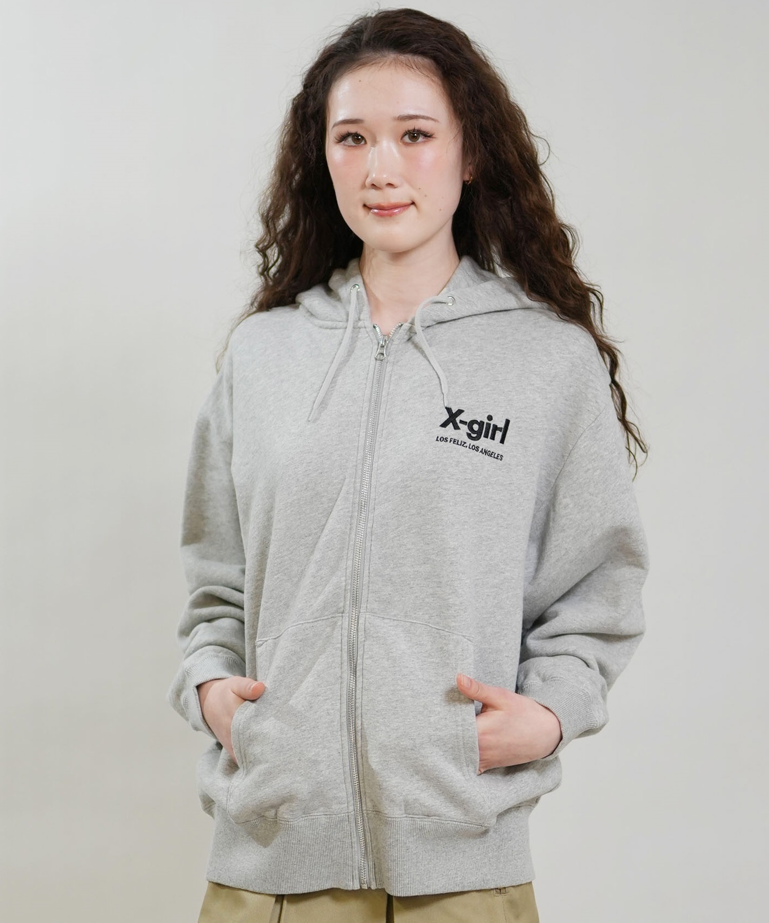 X-GIRL エックスガール ジップアップ パーカー レディース バックロゴ 裏毛 105254012027 ムラサキスポーツ限定(ASH-S)