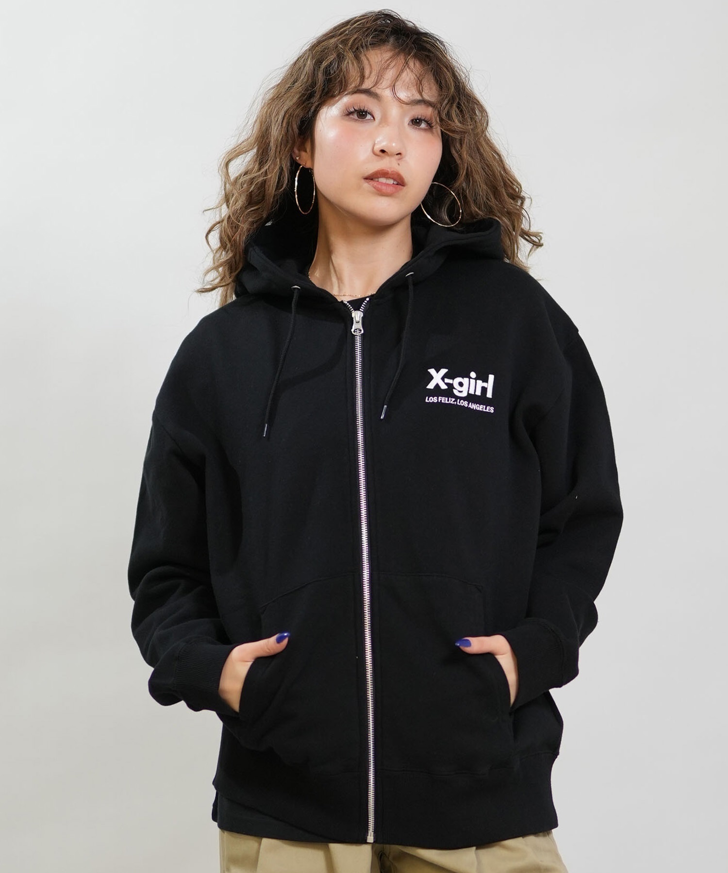 X-GIRL エックスガール ジップアップ パーカー レディース バックロゴ 裏毛 105254012027 ムラサキスポーツ限定(ASH-S)