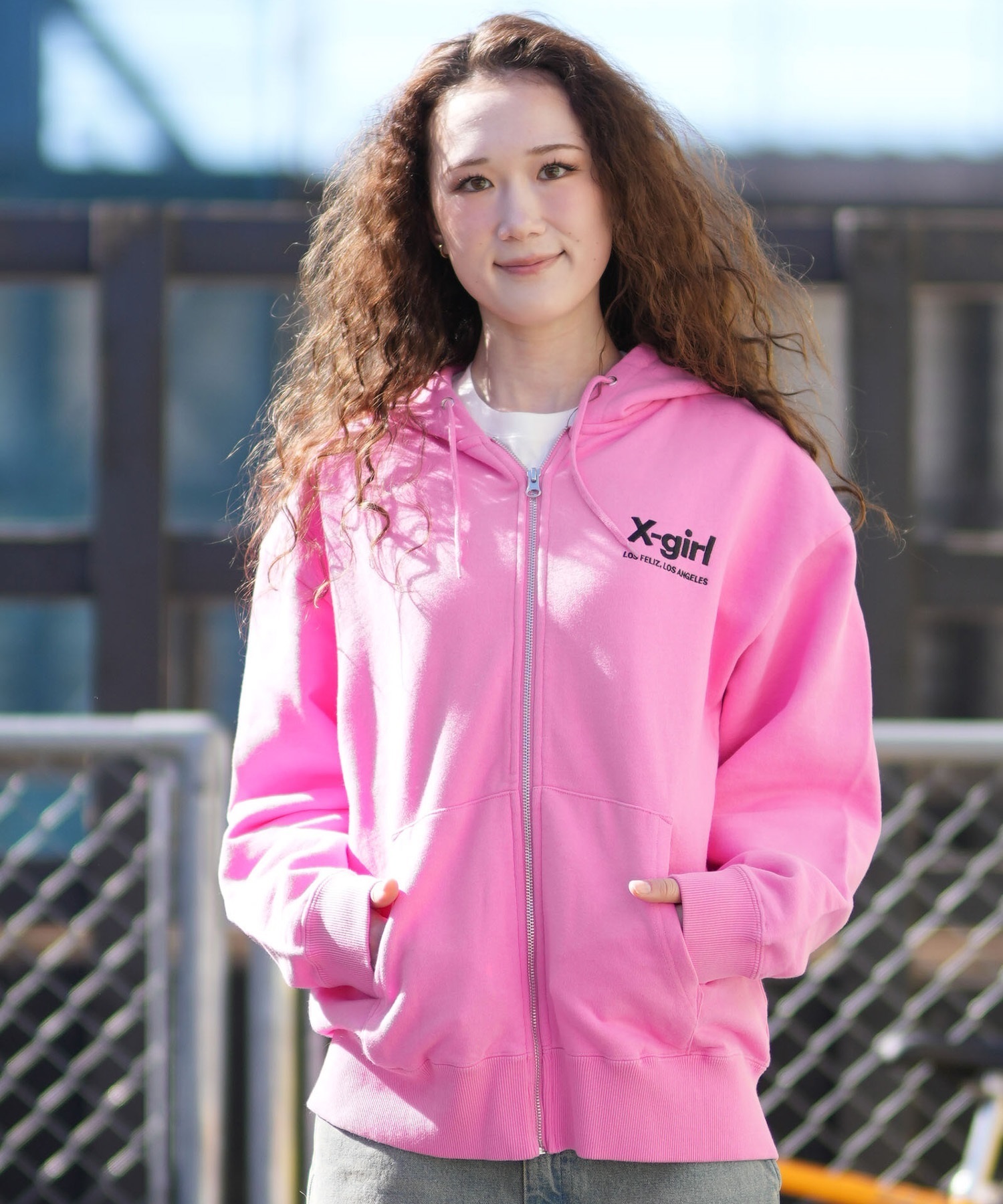 X-GIRL エックスガール ジップアップ パーカー レディース バックロゴ 裏毛 105254012027 ムラサキスポーツ限定(ASH-S)