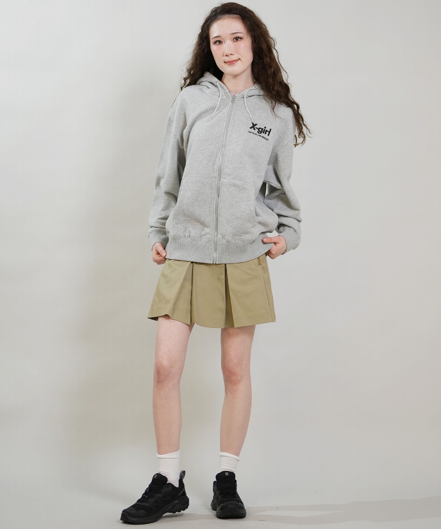 X-GIRL エックスガール ジップアップ パーカー レディース バックロゴ 裏毛 105254012027 ムラサキスポーツ限定(ASH-S)